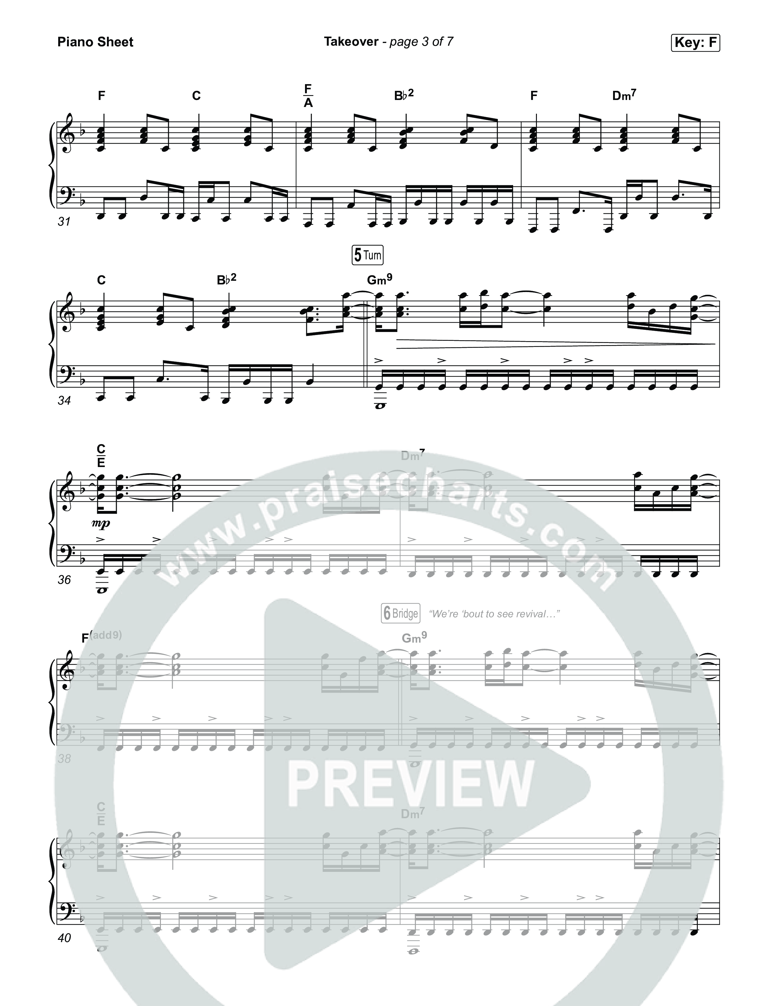 Takeover Piano Sheet (ELEVATION RHYTHM / Jonathan Stamper)