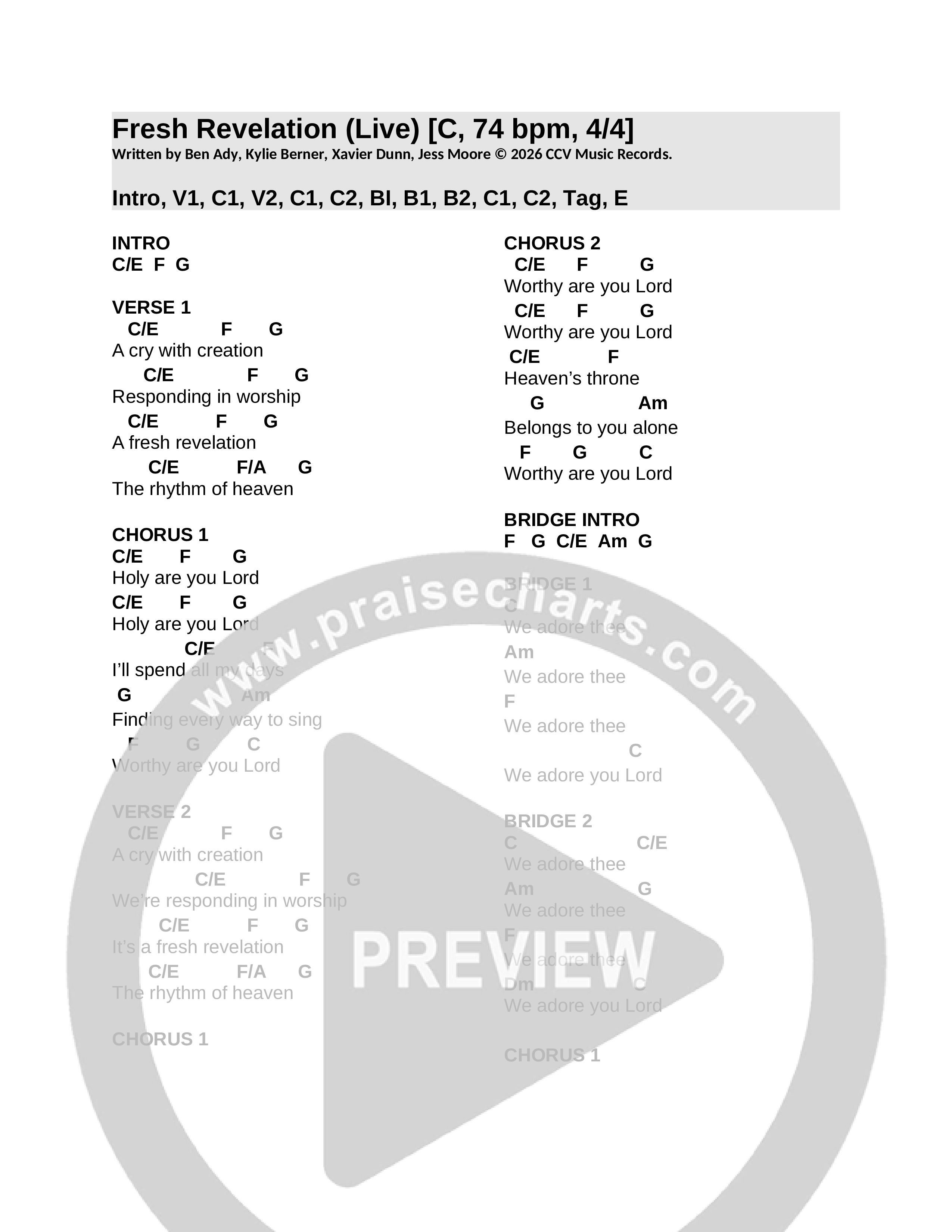 First Revelation (Live) Chord Chart (CCV Music)