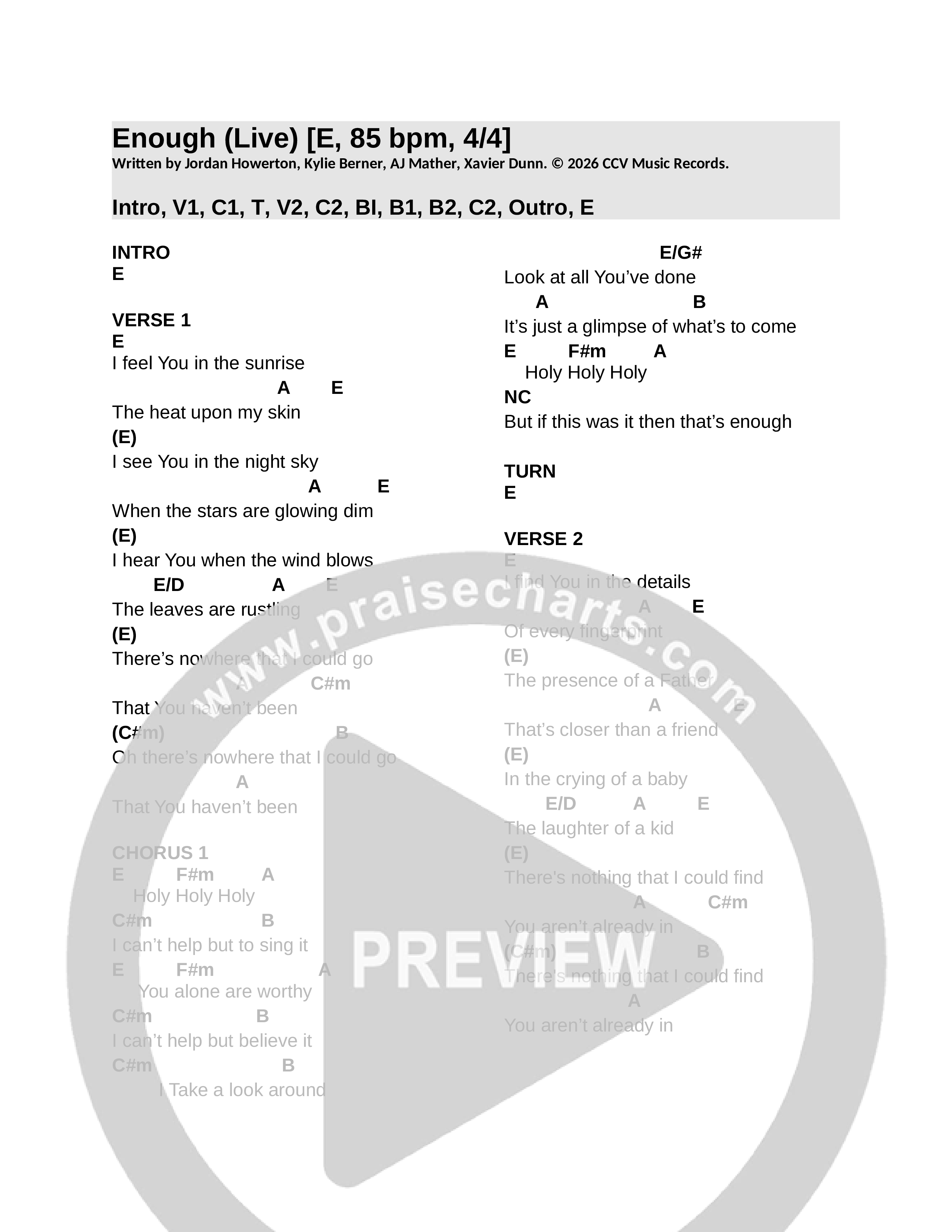Enough (Live) Chord Chart (CCV Music)