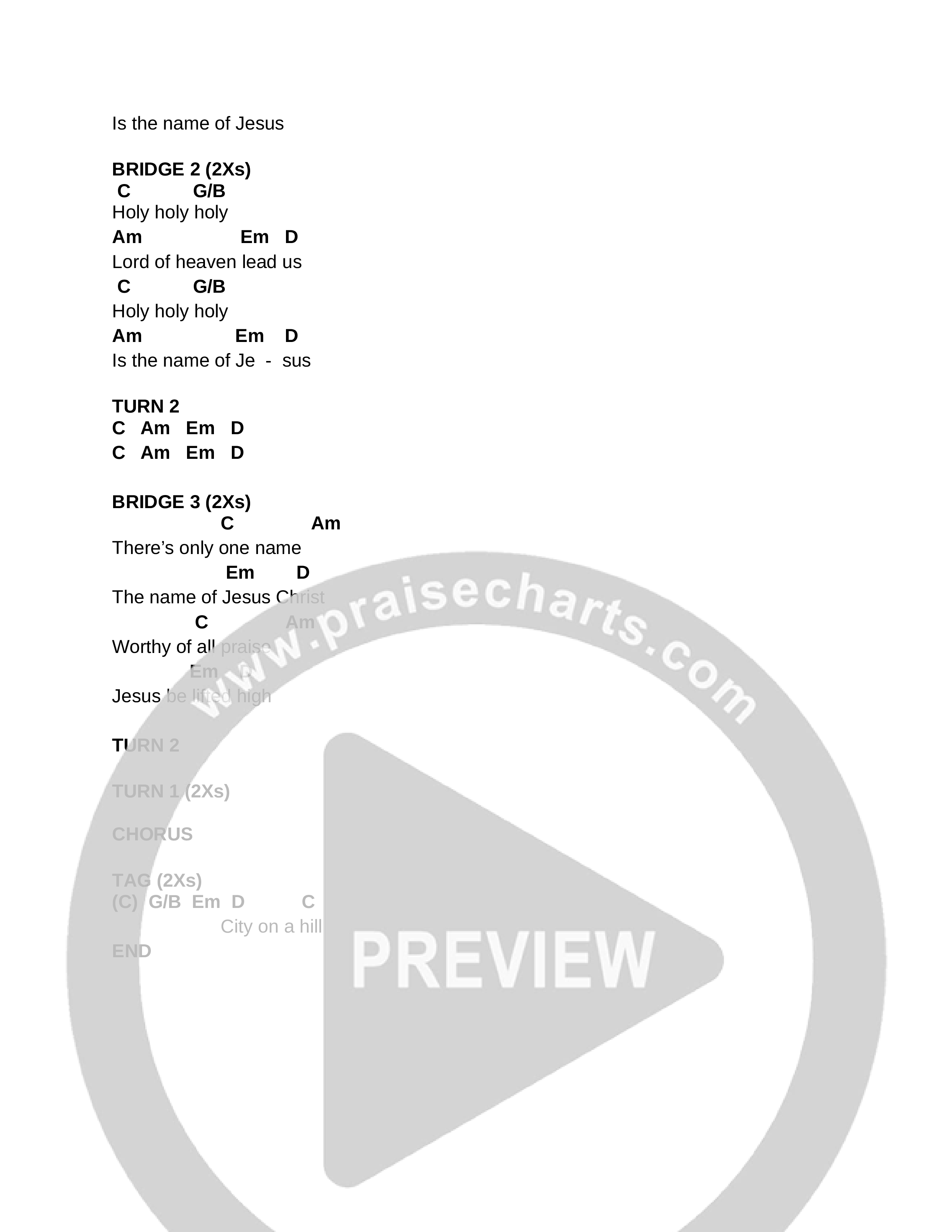 City On A Hill (One Name) (Live) Chord Chart (CCV Music)