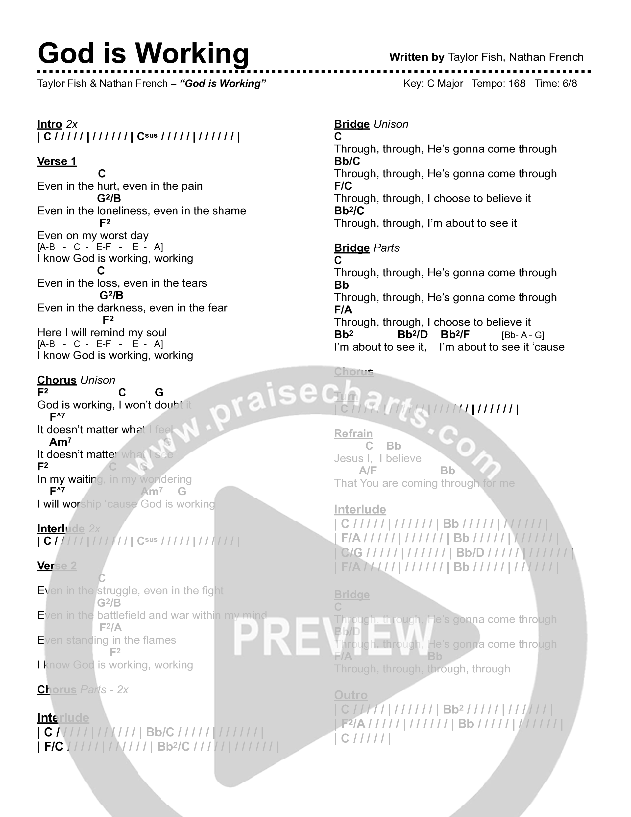 God Is Working Chord Chart (Taylor Fish)