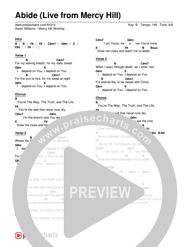Abide (Live from Mercy Hill) Chord Chart (Aaron Williams / Mercy Hill Worship)