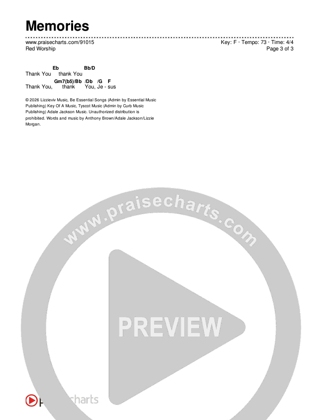 Memories Chords & Lyrics (Red Worship)