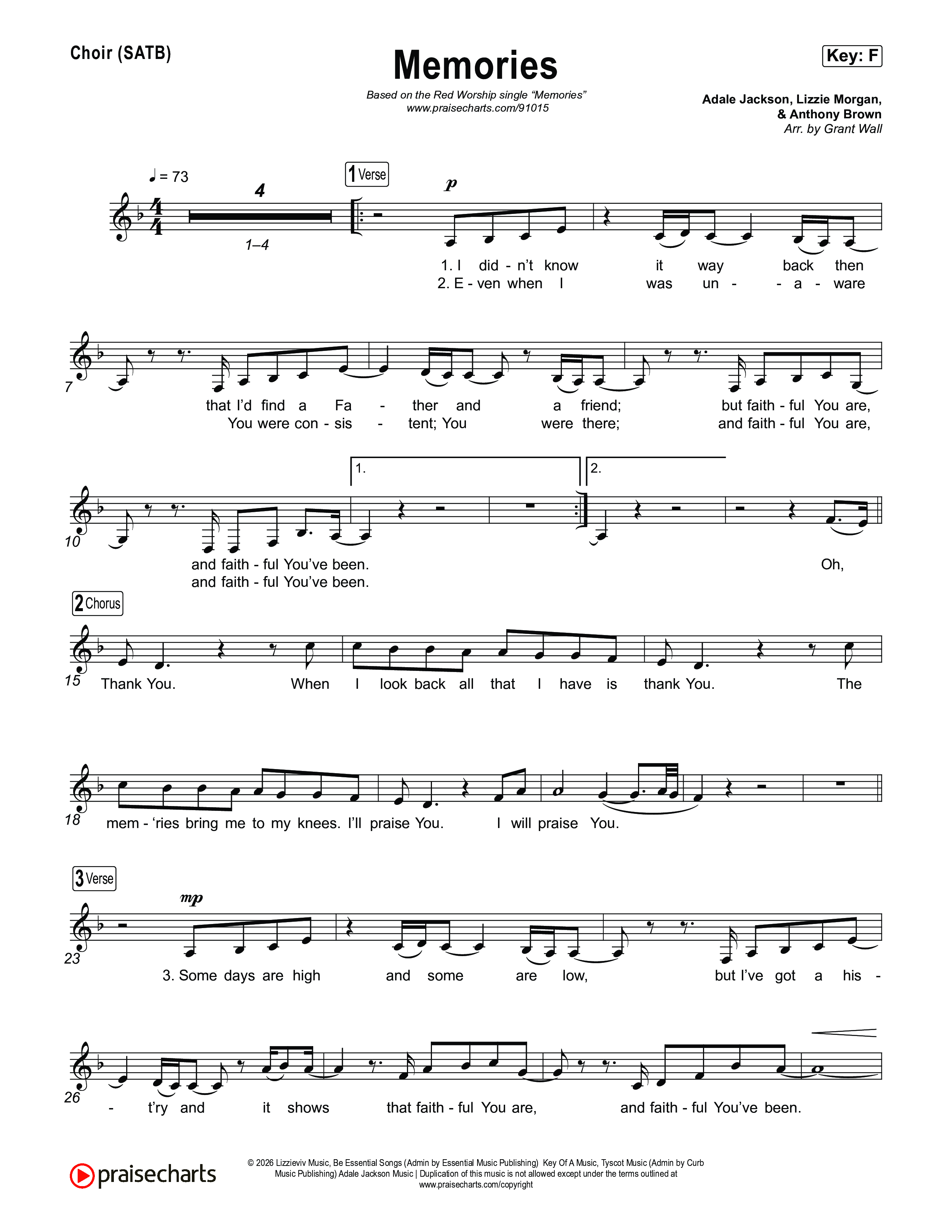 Memories Choir Sheet (SATB) (Red Worship)