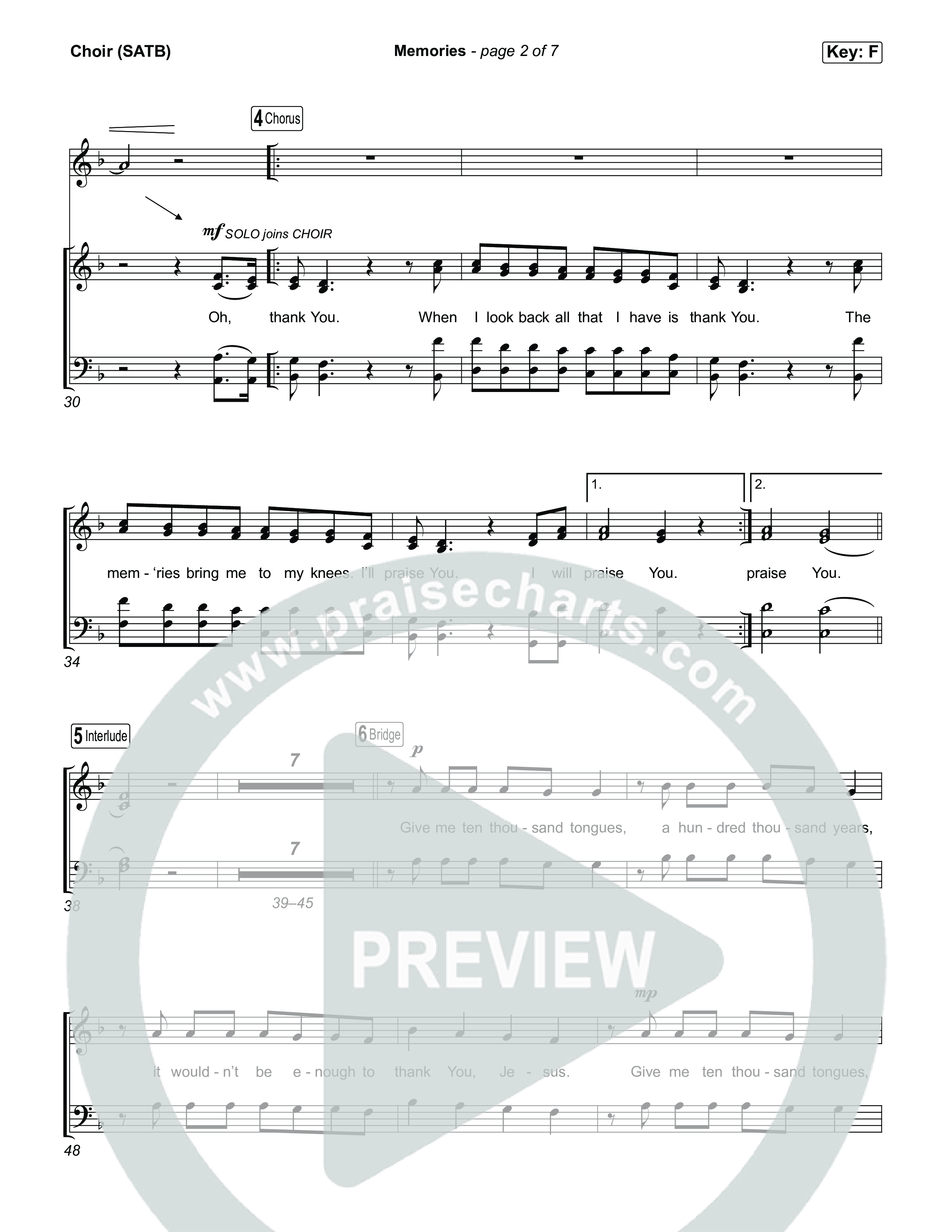 Memories Choir Sheet (SATB) (Red Worship)