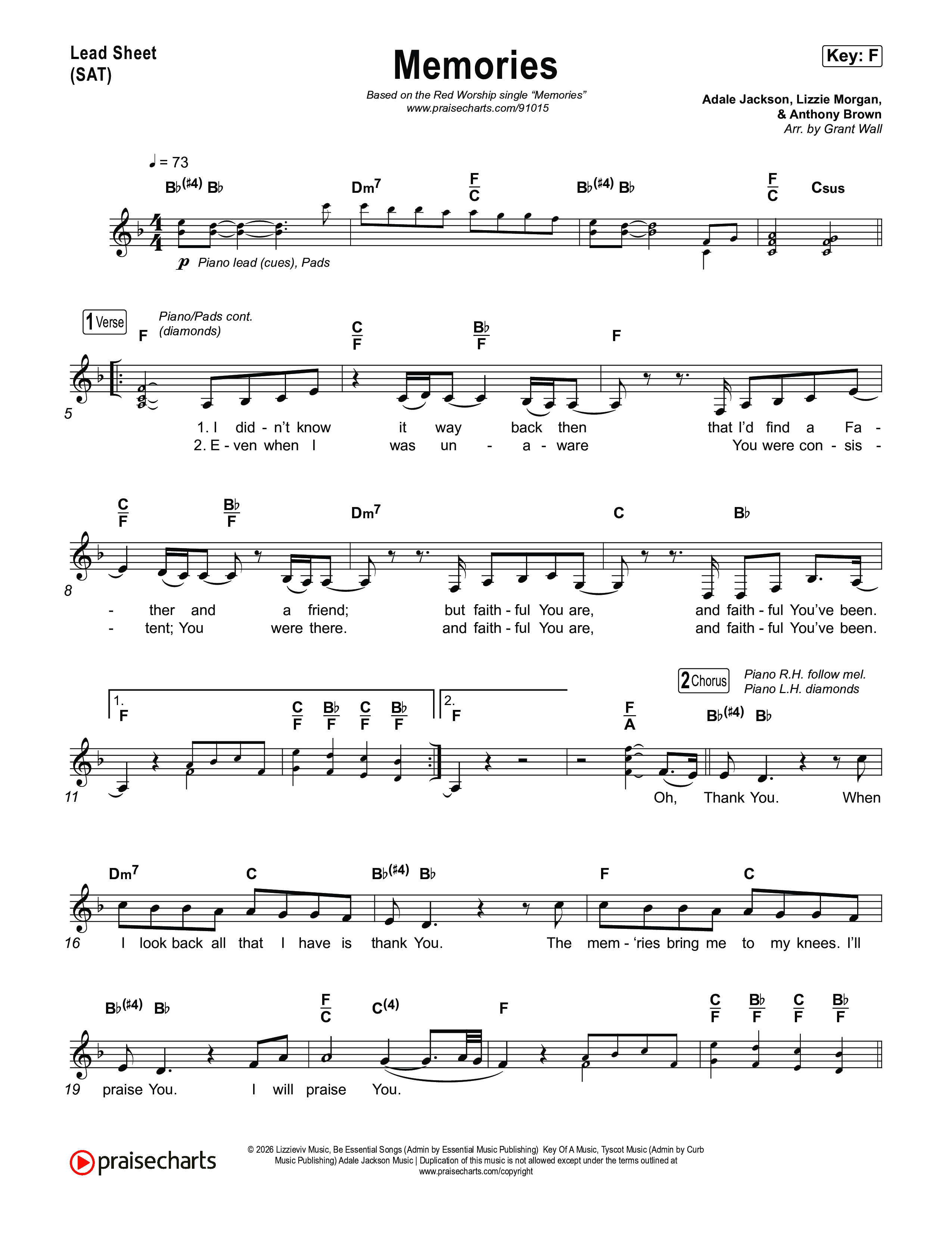 Memories Lead Sheet (SAT) (Red Worship)