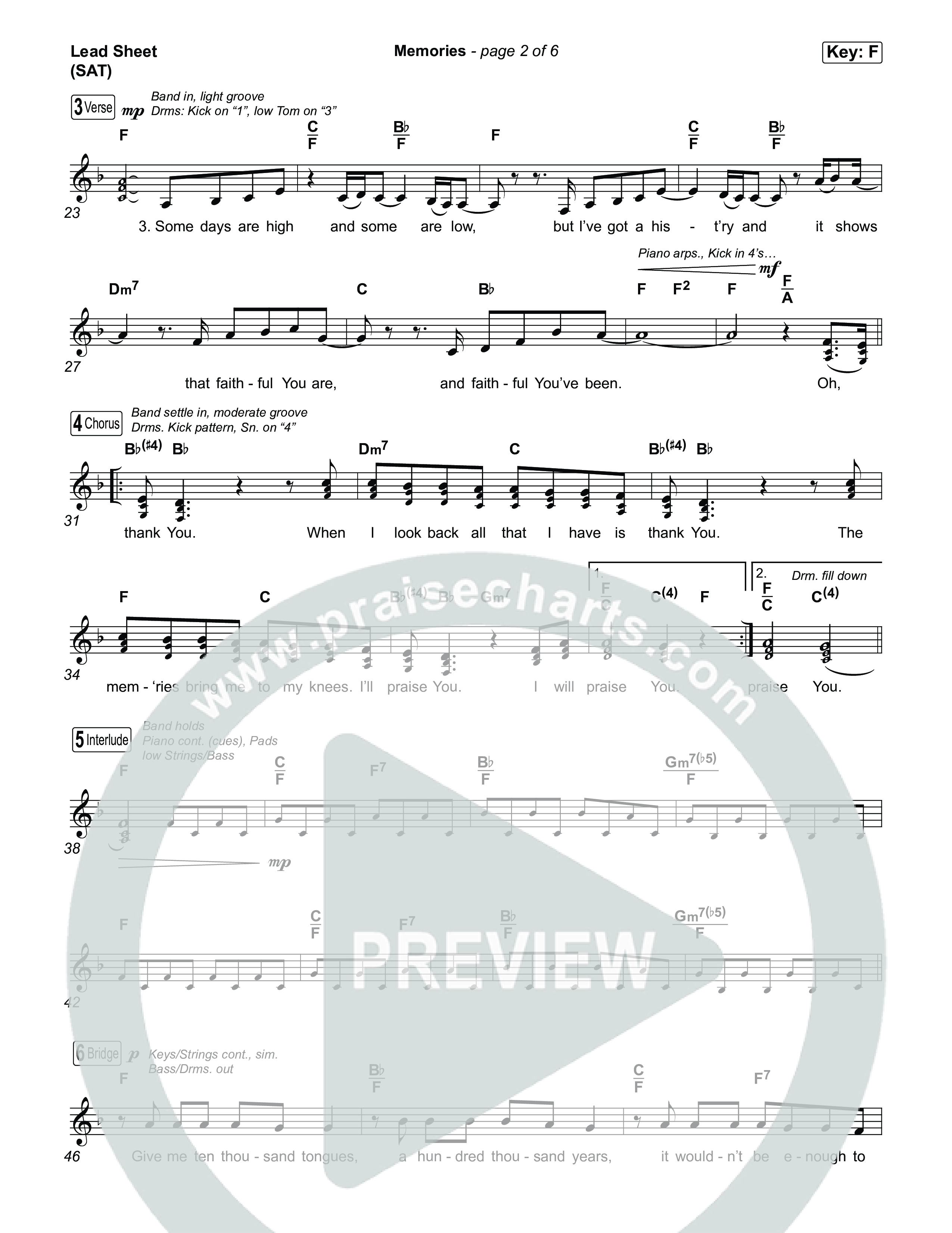 Memories Lead Sheet (SAT) (Red Worship)