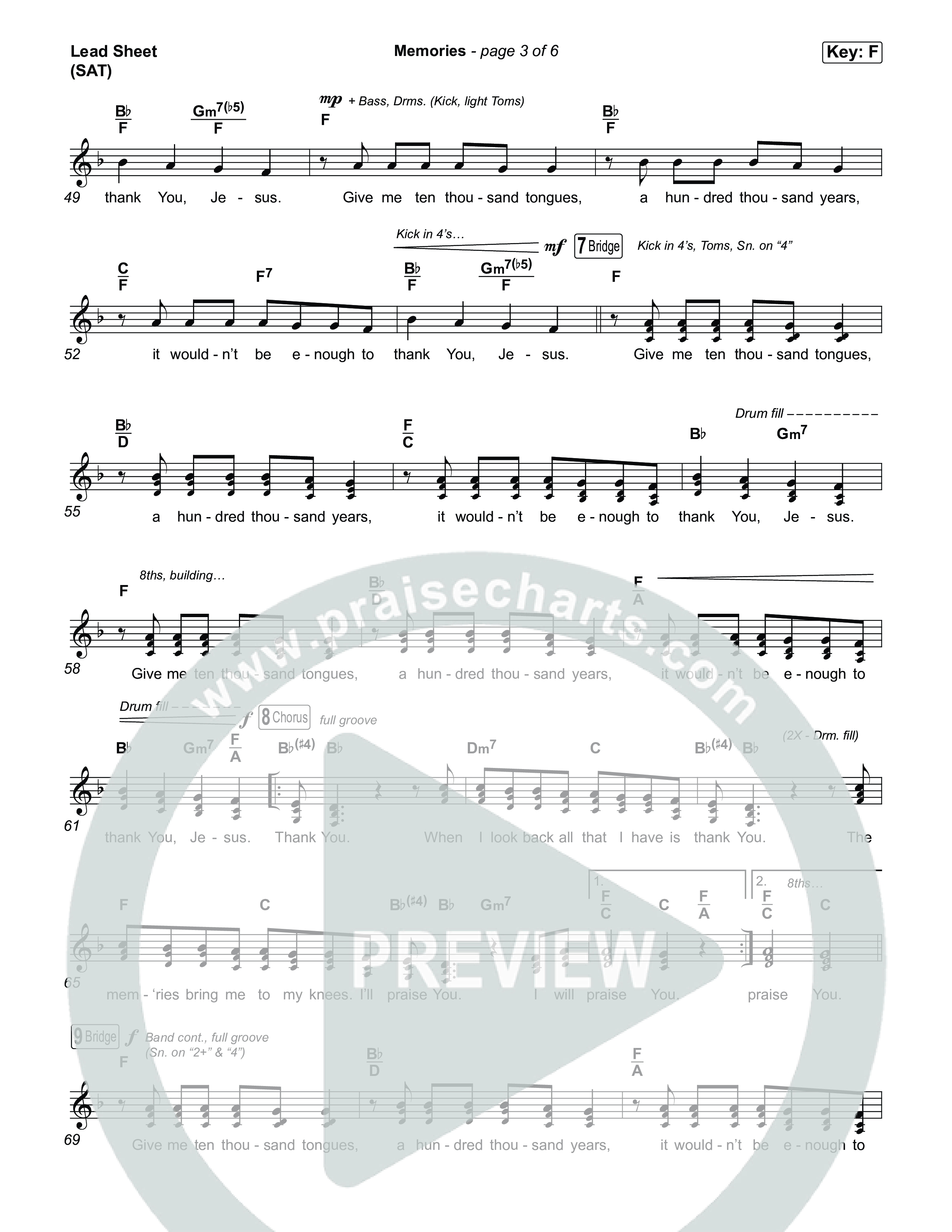 Memories Lead Sheet (SAT) (Red Worship)