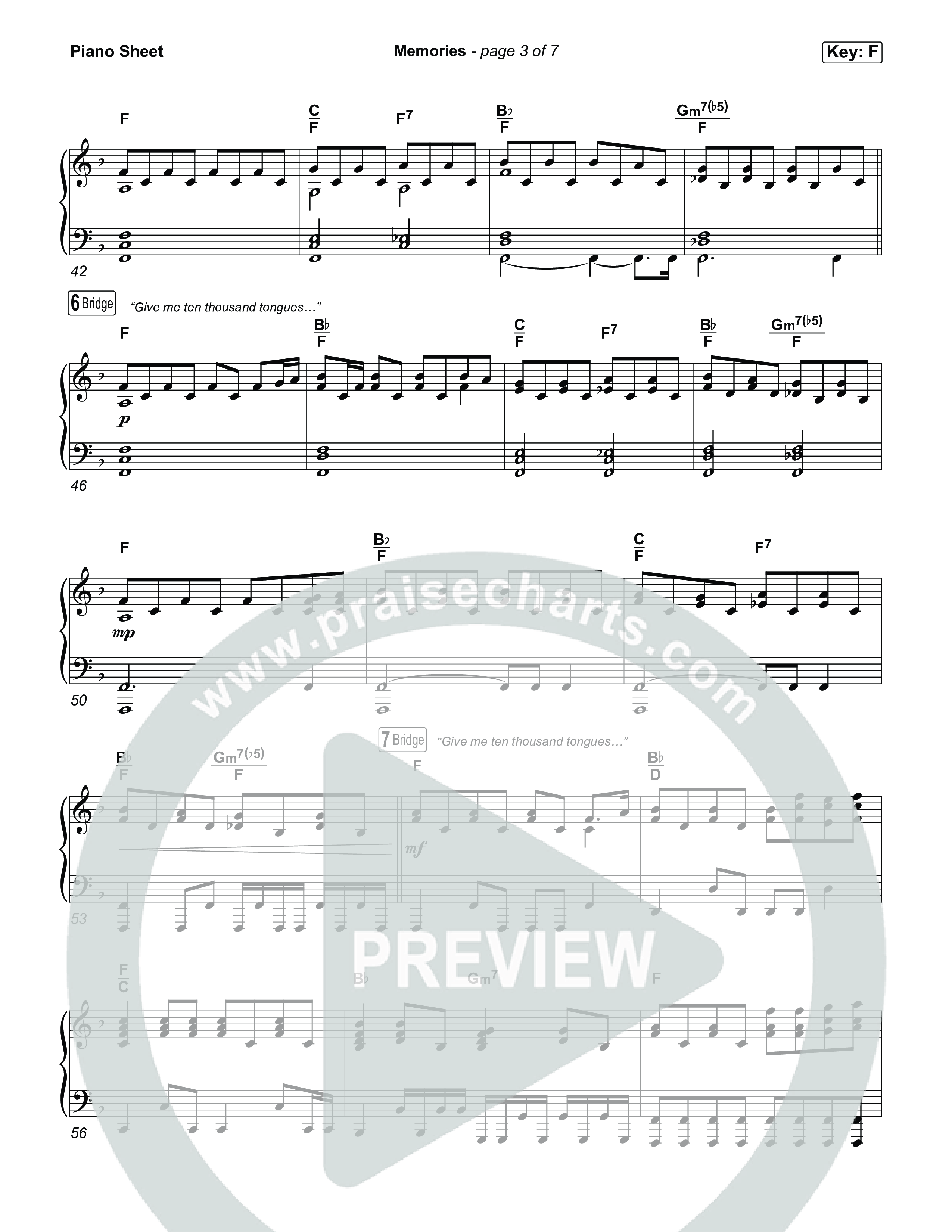 Memories Piano Sheet (Red Worship)