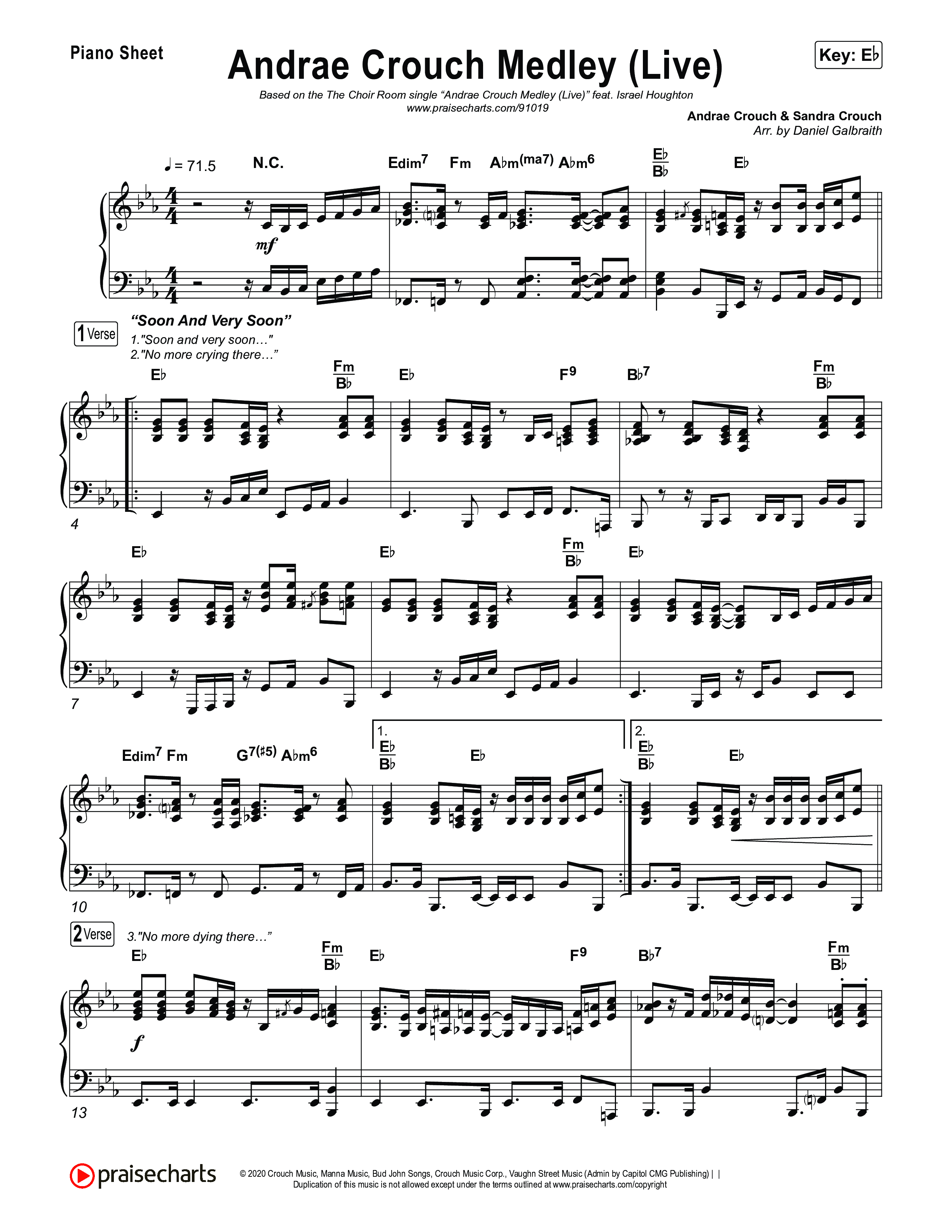 Andrae Crouch Medley (Live) Piano Sheet (The Choir Room / Israel Houghton)