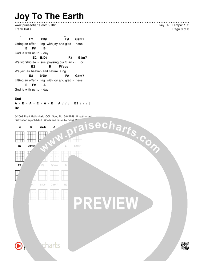 Joy To The Earth Chords & Lyrics (Frank Ralls)