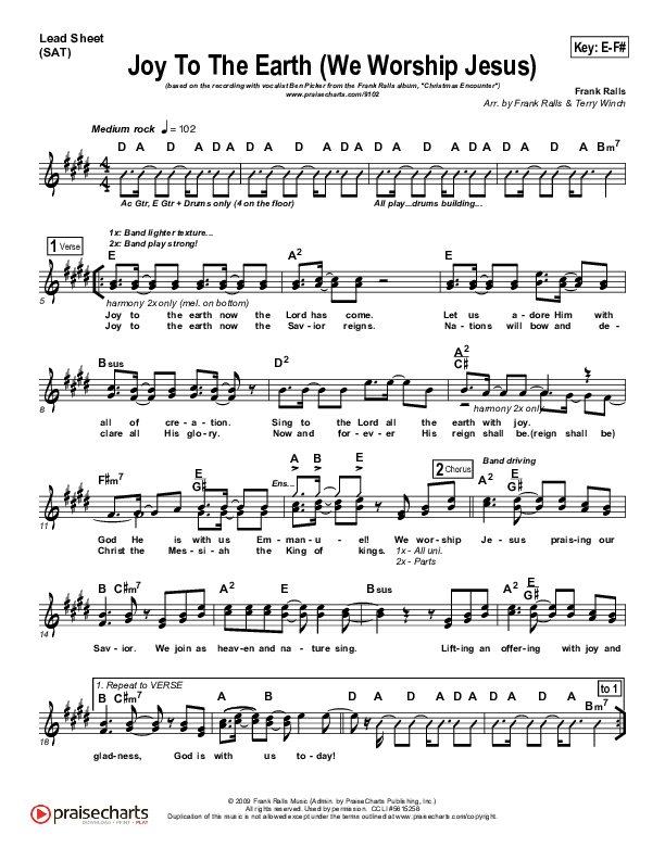 Joy To The Earth Lead Sheet (SAT) (Frank Ralls)