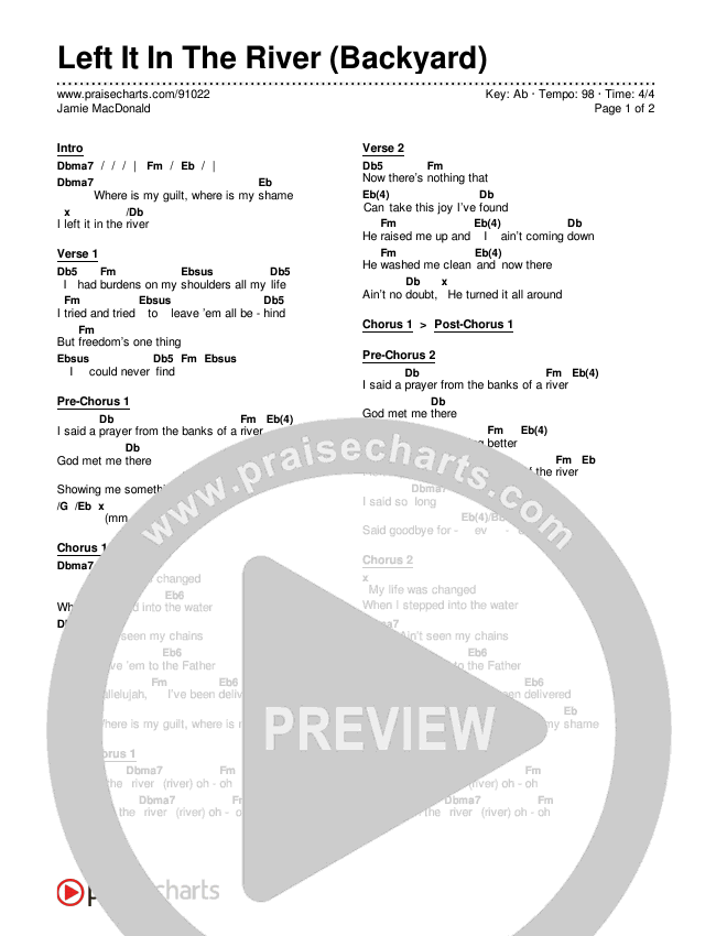 Left It In The River (Backyard) Chords & Lyrics (Jamie MacDonald)