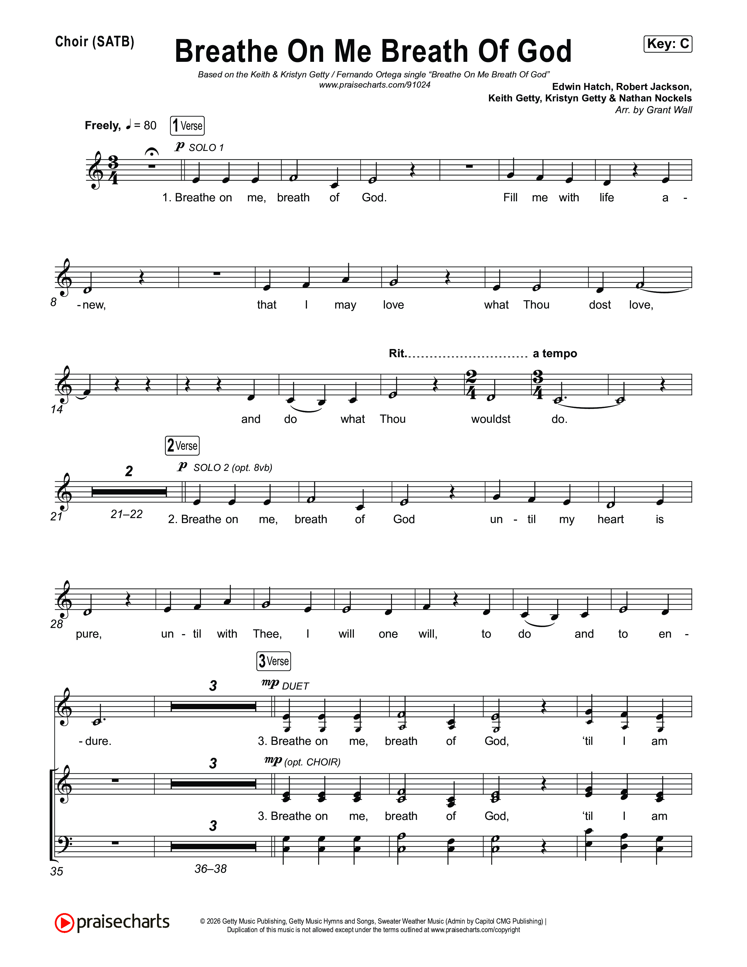 Breathe On Me Breath Of God Choir Sheet (SATB) (Keith & Kristyn Getty / Fernando Ortega)