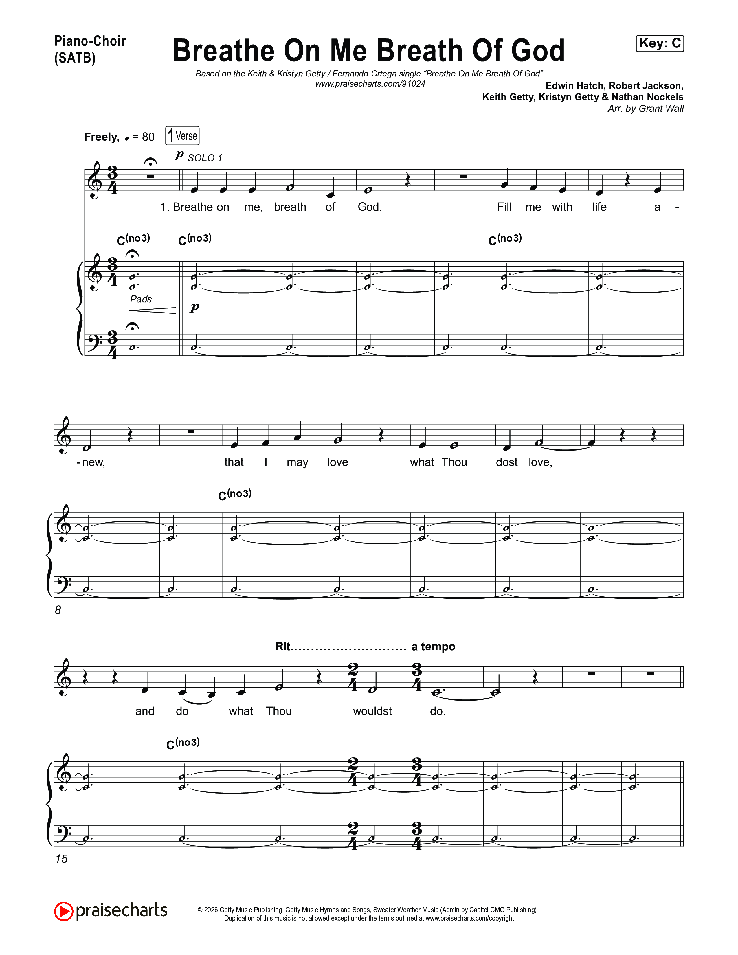 Breathe On Me Breath Of God Piano/Vocal Pack (Keith & Kristyn Getty / Fernando Ortega)