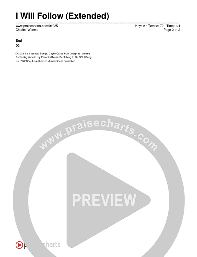 I Will Follow (Extended) Chords & Lyrics (Charles Weems)