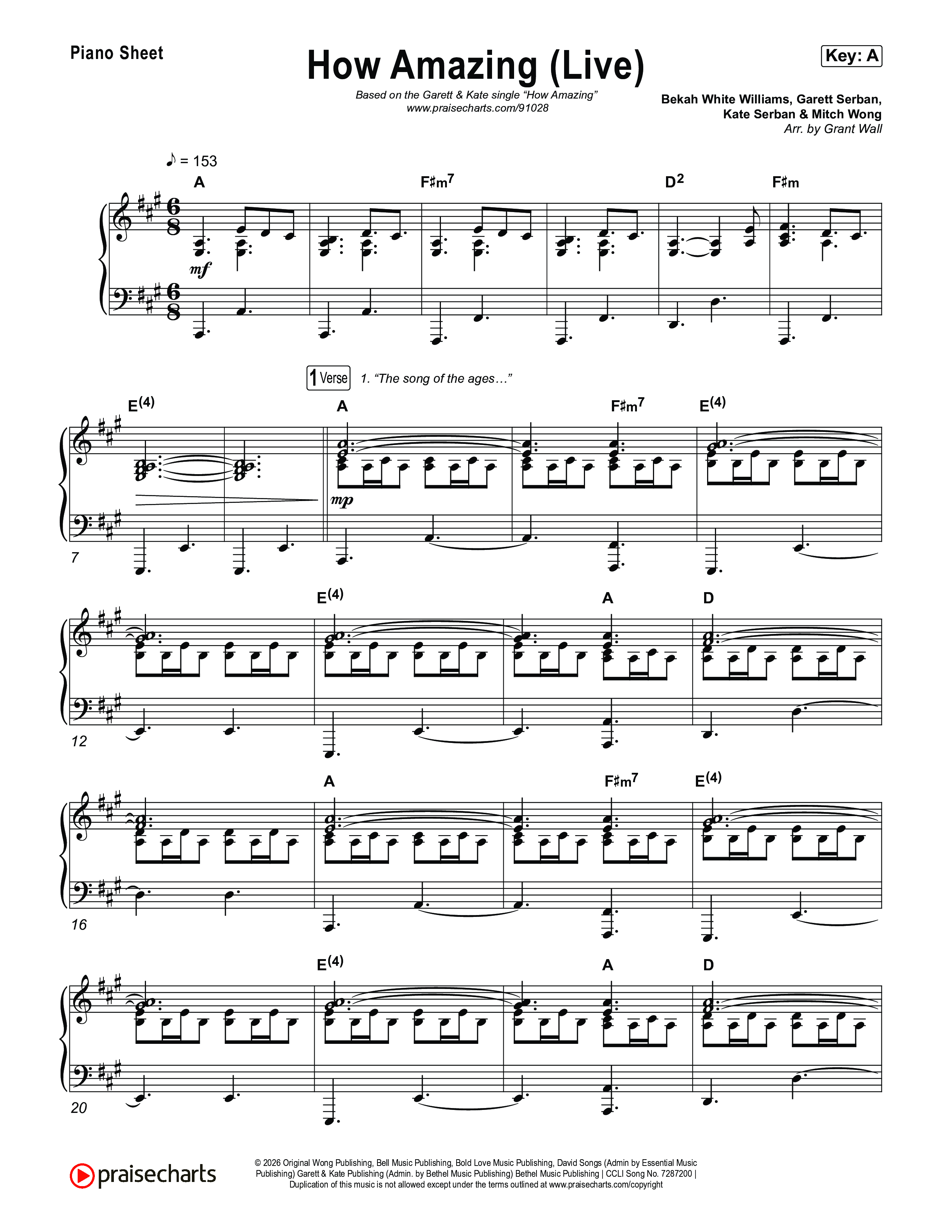 How Amazing (Live) Piano Sheet (Garett & Kate)