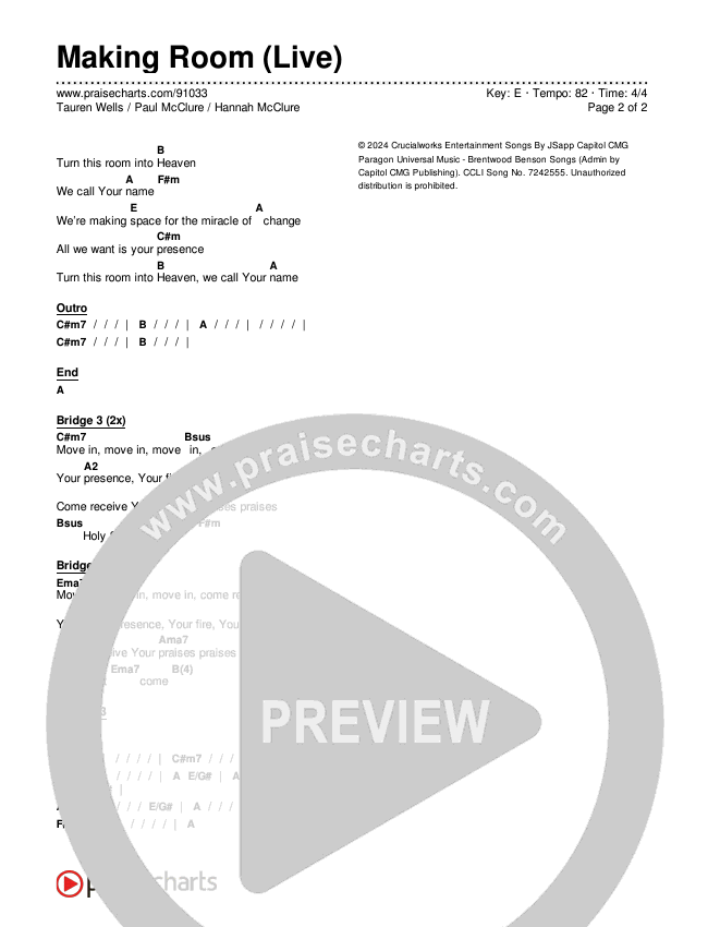 Making Room (Live) Chords & Lyrics (Tauren Wells / Paul McClure / Hannah McClure)