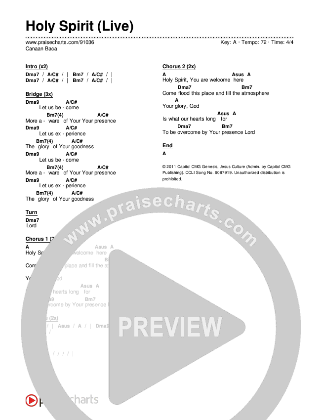 Holy Spirit (Live) Chords & Lyrics (Canaan Baca)