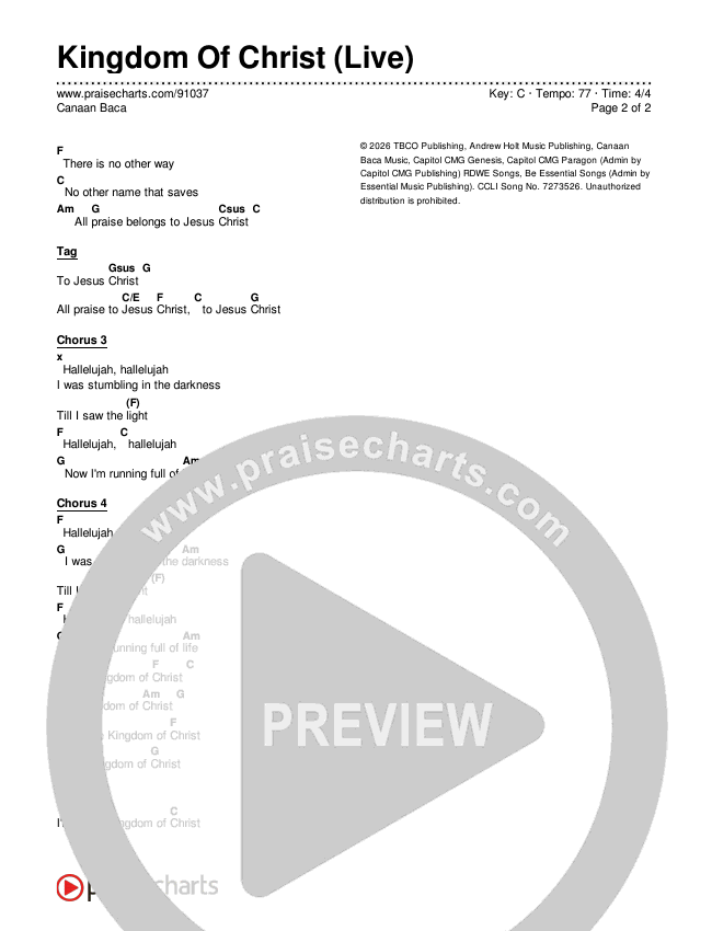 Kingdom Of Christ (Live) Chords & Lyrics (Canaan Baca)