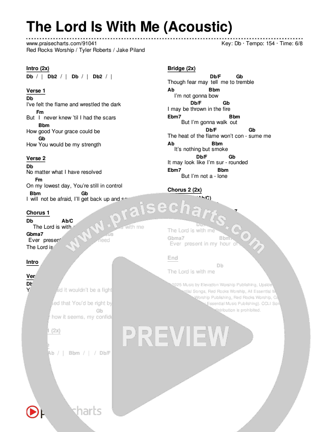 The Lord Is With Me (Acoustic) Chords & Lyrics (Red Rocks Worship / Tyler Roberts / Jake Piland)