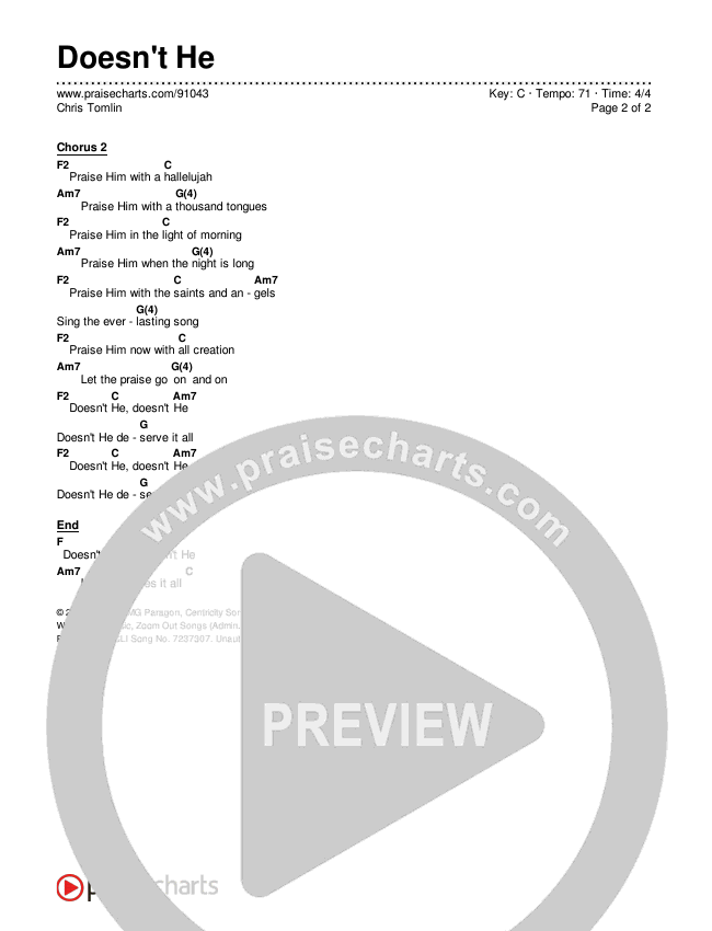 Doesn't He (Deserve It All) Chords & Lyrics (Chris Tomlin)