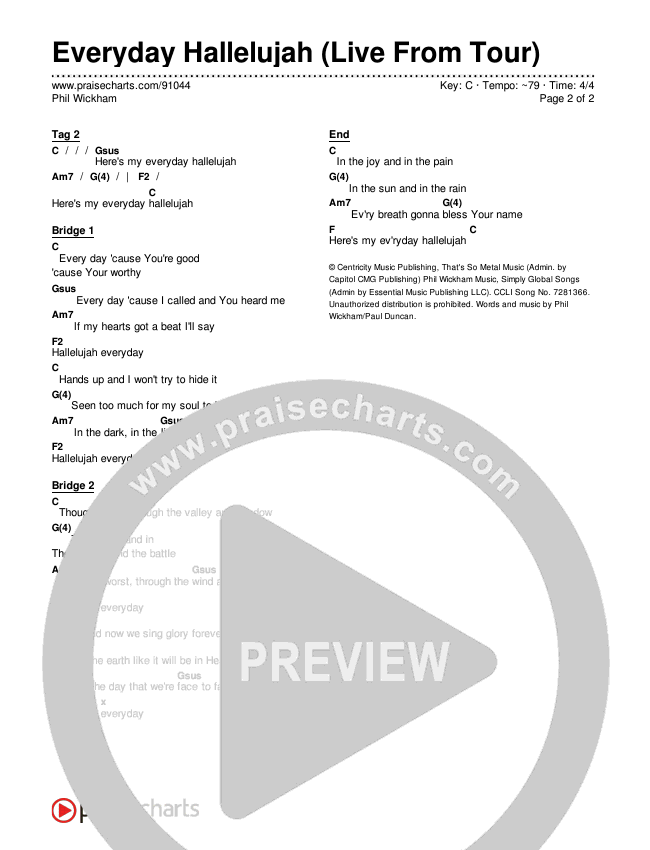 Everyday Hallelujah (Live From Tour) Chords & Lyrics (Phil Wickham)