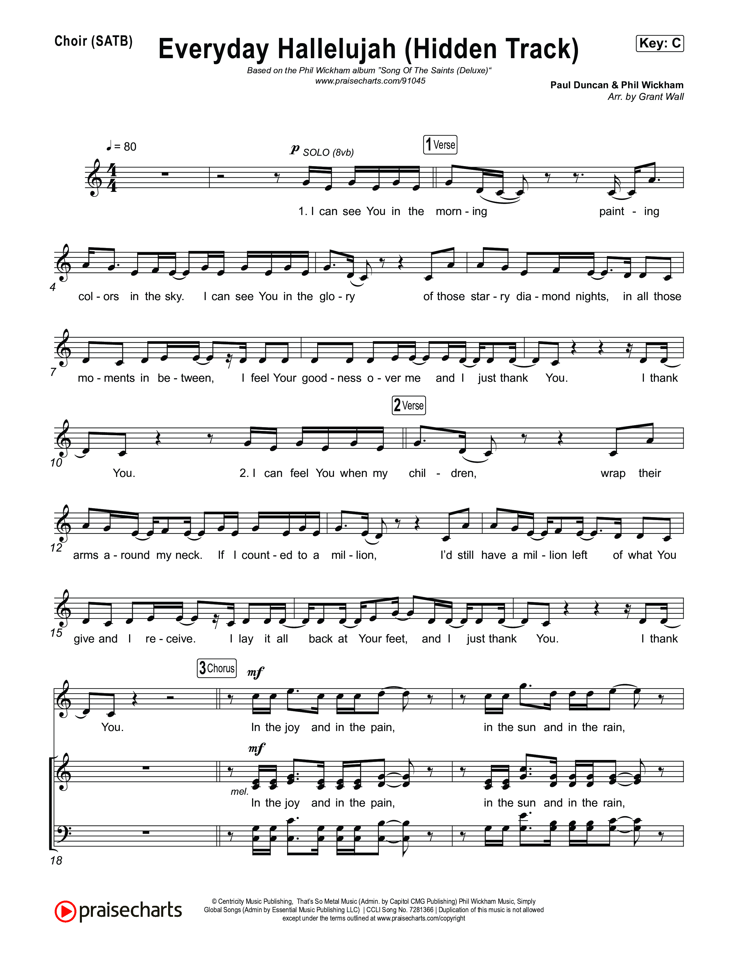 Everyday Hallelujah (Hidden Track) Choir Sheet (SATB) (Phil Wickham)