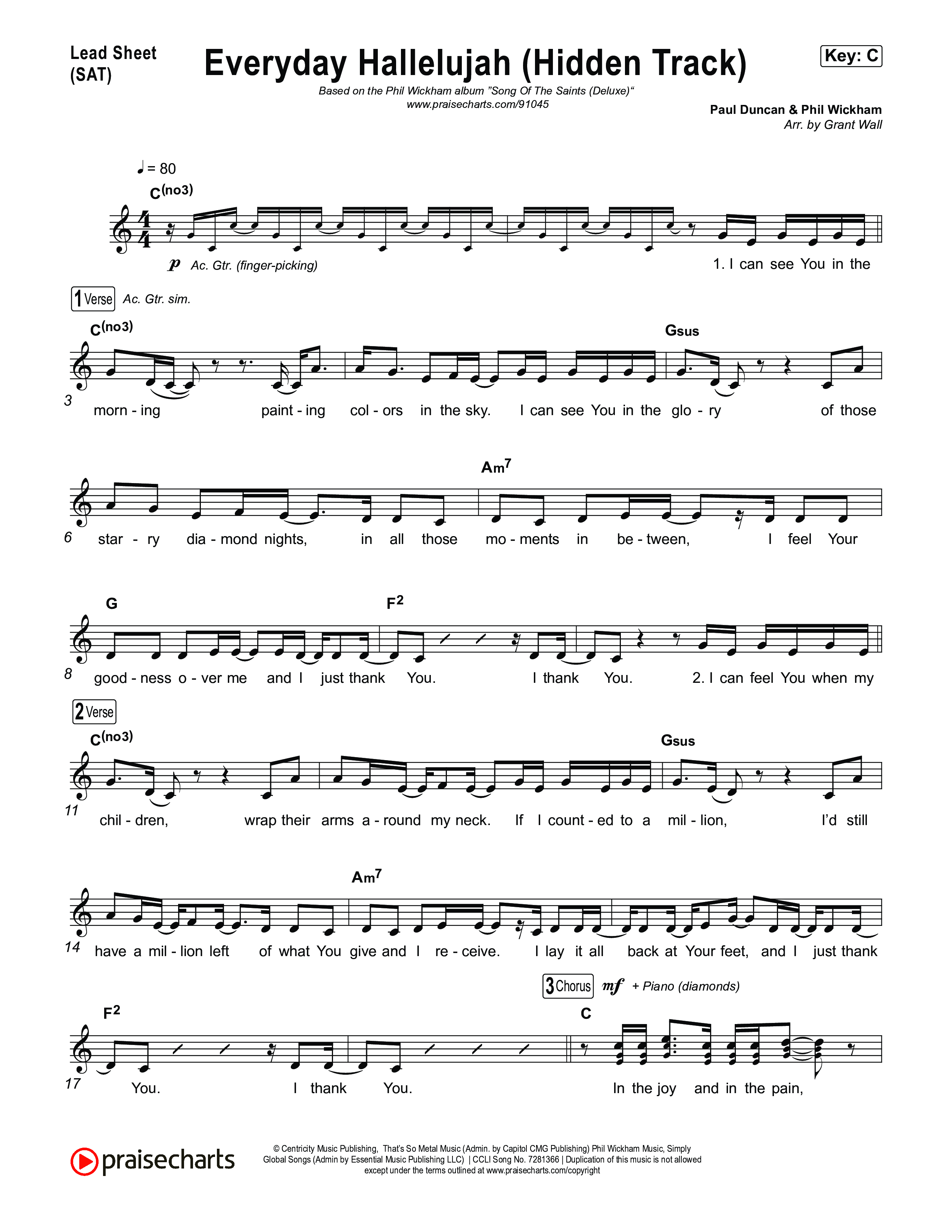 Everyday Hallelujah (Hidden Track) Lead Sheet (SAT) (Phil Wickham)