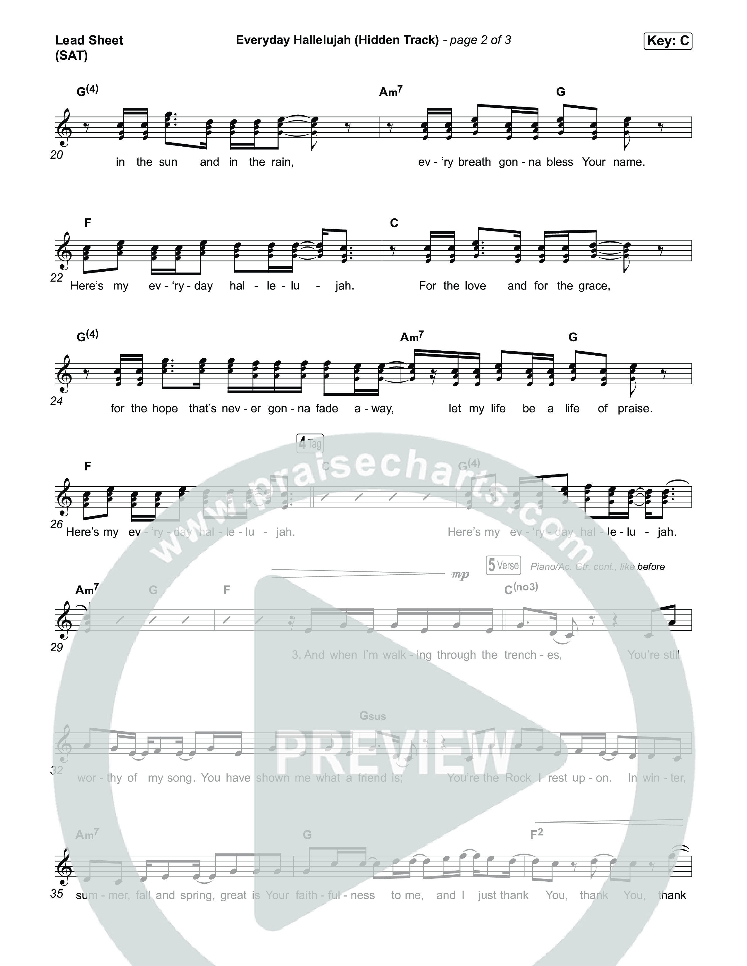 Everyday Hallelujah (Hidden Track) Lead Sheet (SAT) (Phil Wickham)