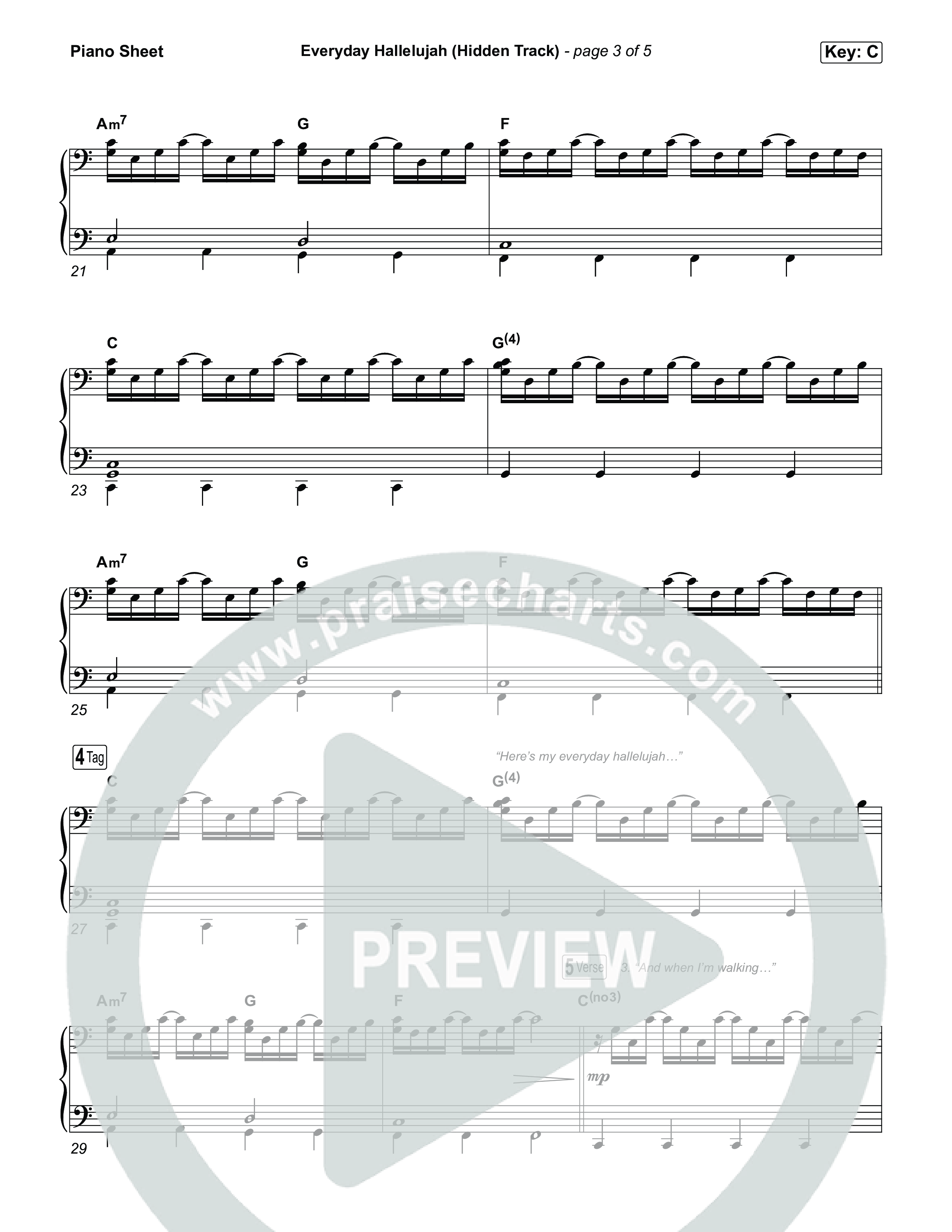 Everyday Hallelujah (Hidden Track) Piano Sheet (Phil Wickham)