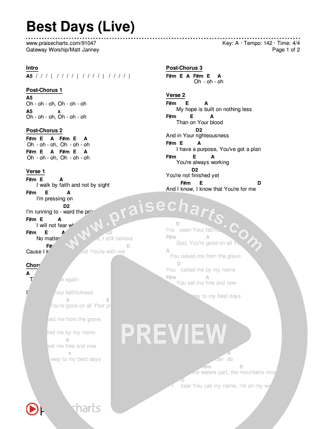Best Days (Live) Chords & Lyrics (Gateway Worship / Matt Janney)