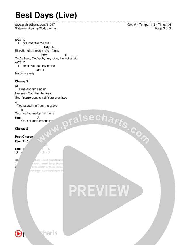 Best Days (Live) Chords & Lyrics (Gateway Worship / Matt Janney)