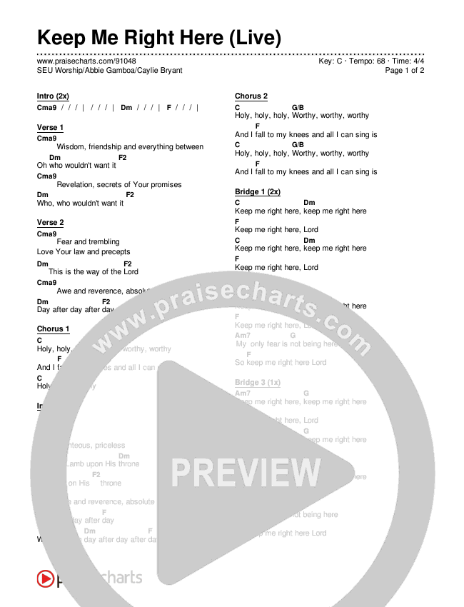 Keep Me Right Here (Live) Chords & Lyrics (SEU Worship / Abbie Gamboa / Caylie Bryant)