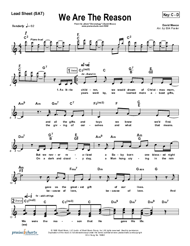 Reconocimiento Práctico práctica We Are The Reason Sheet Music PDF (David Meece) - PraiseCharts