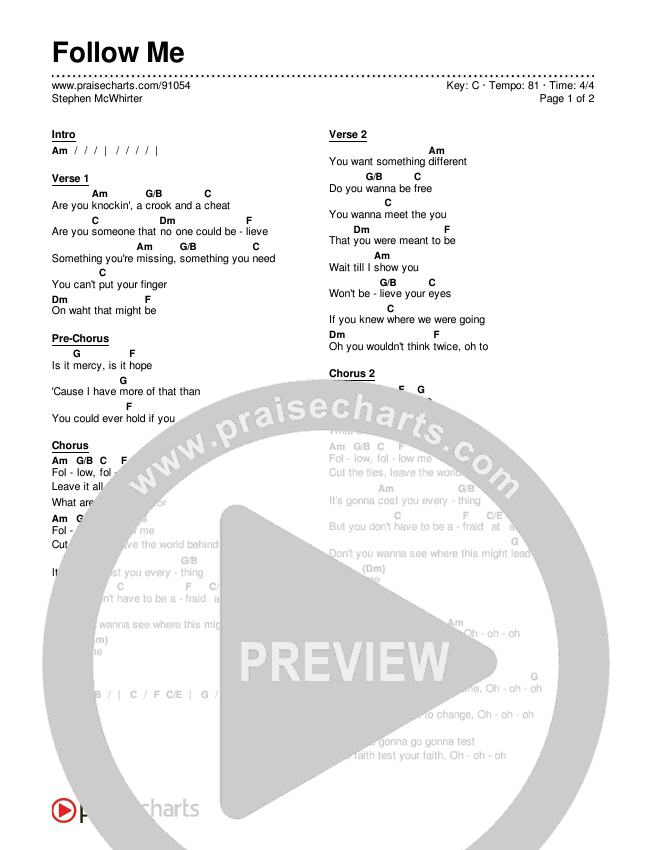 Follow Me Chords & Lyrics (Stephen McWhirter)