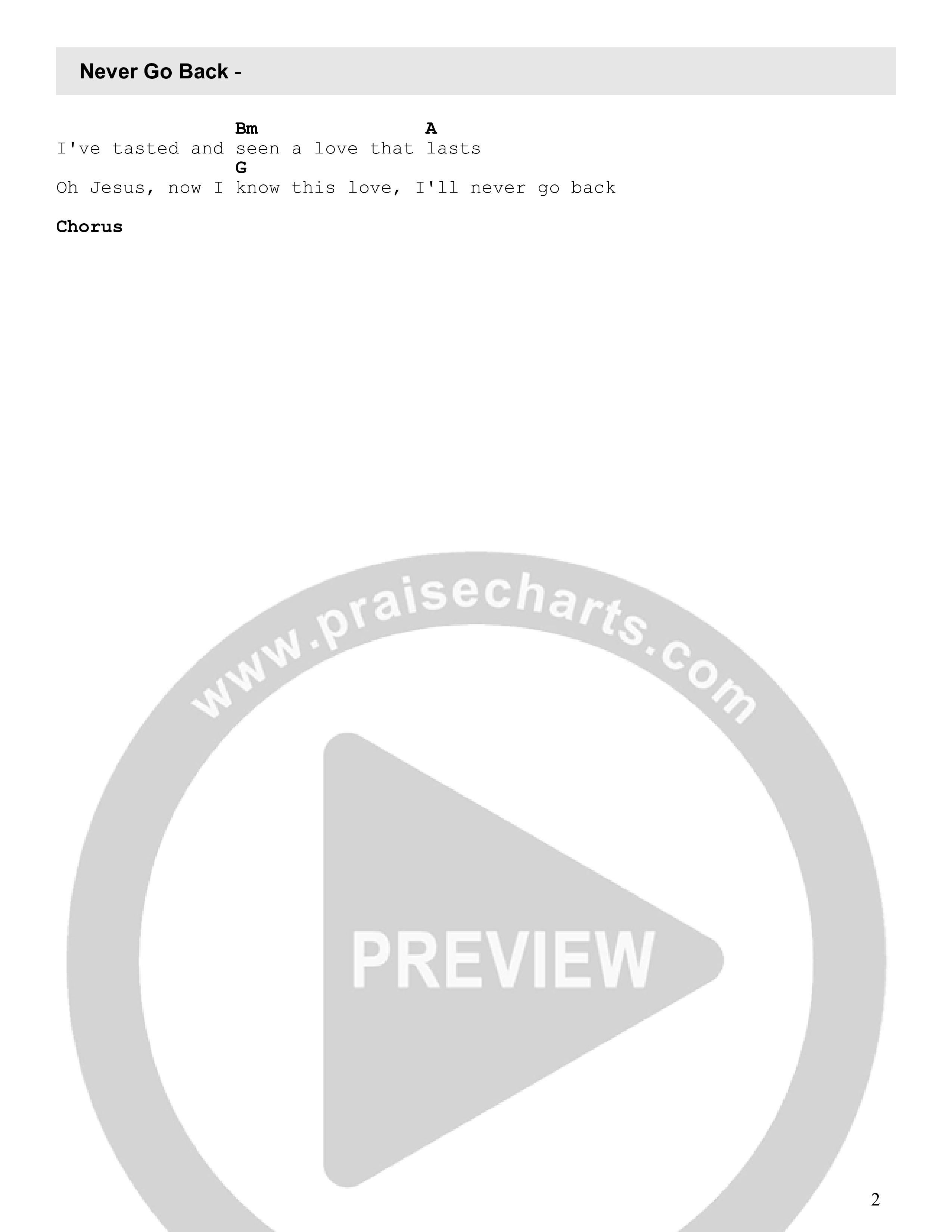 Never Go Back Chord Chart (Rockharbor)