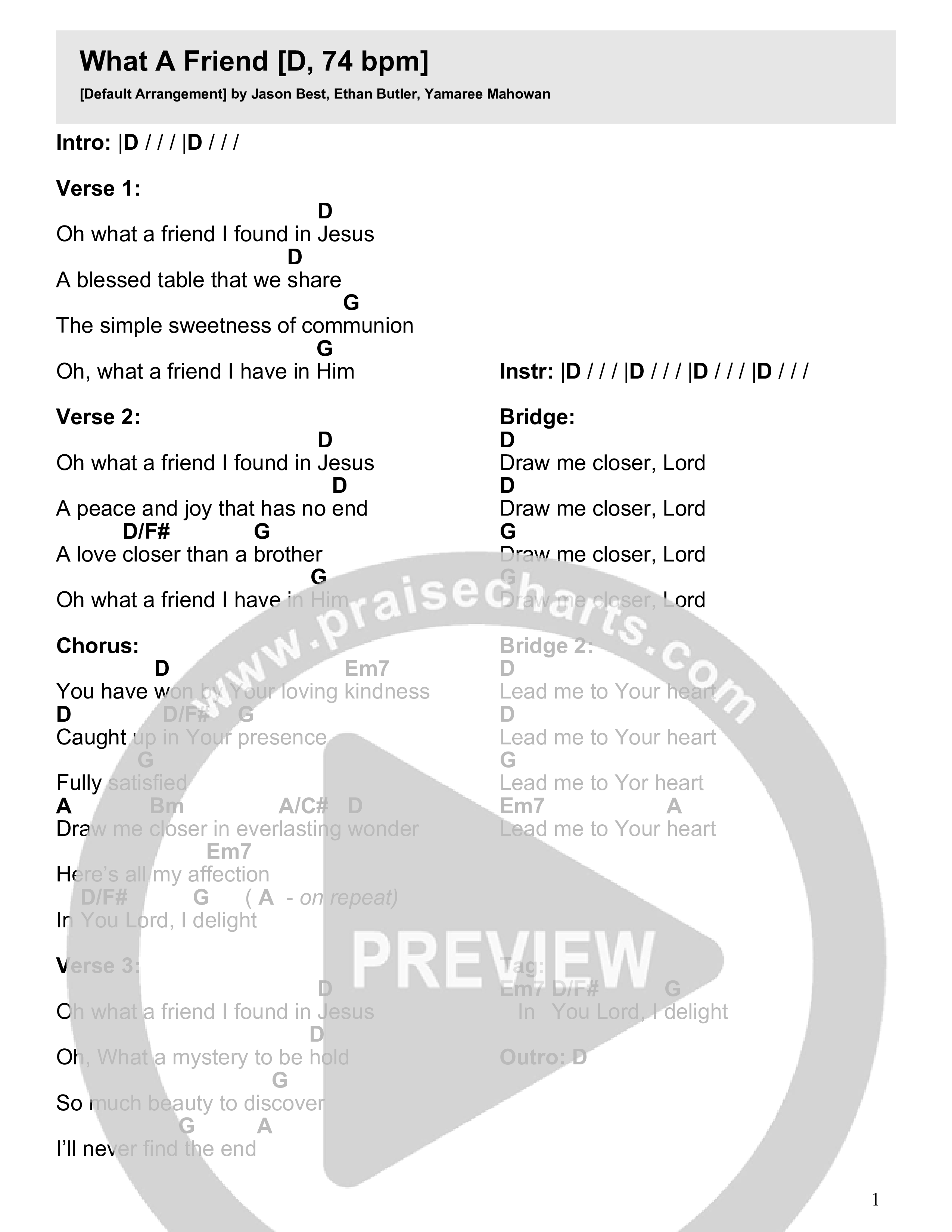 What A Friend Chord Chart (LIFEGATE Music)