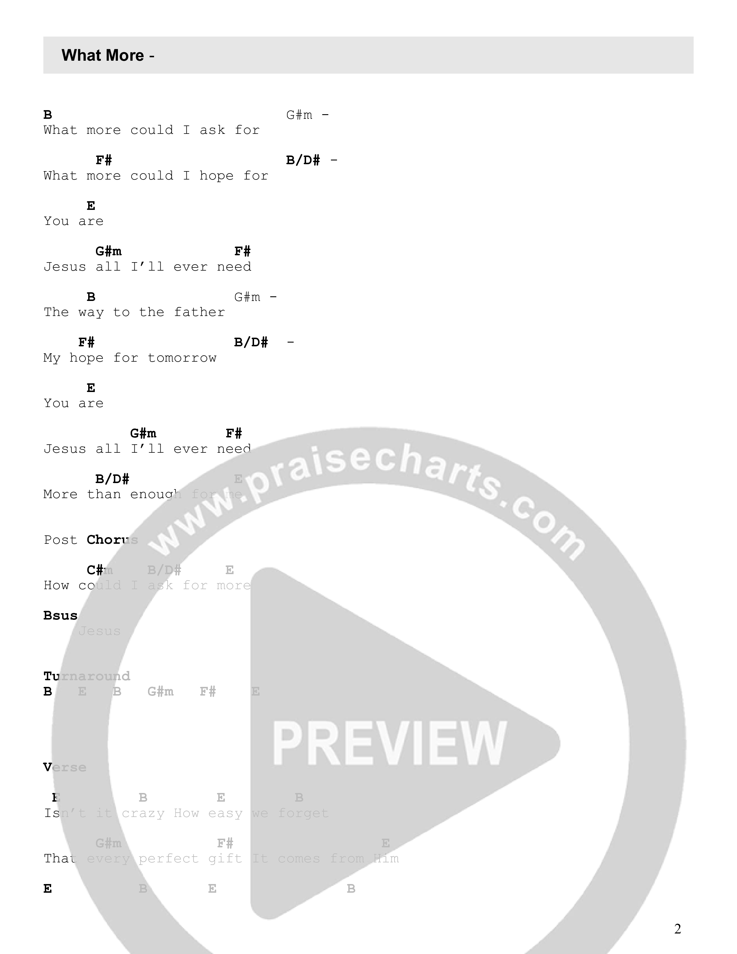 What More (Live) Chord Chart (Newlands Worship / Leeland)