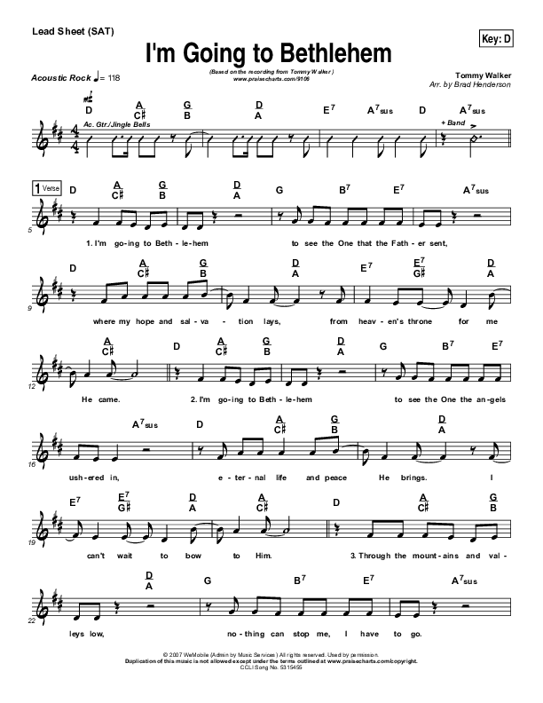 I'm Going To Bethlehem Lead & Piano (Tommy Walker)