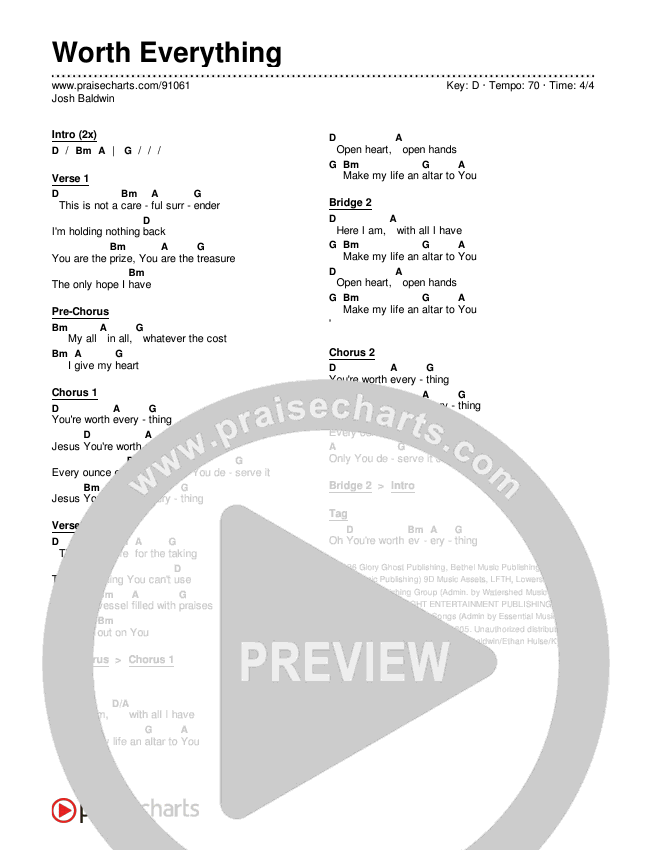 Worth Everything Chords & Lyrics (Josh Baldwin)