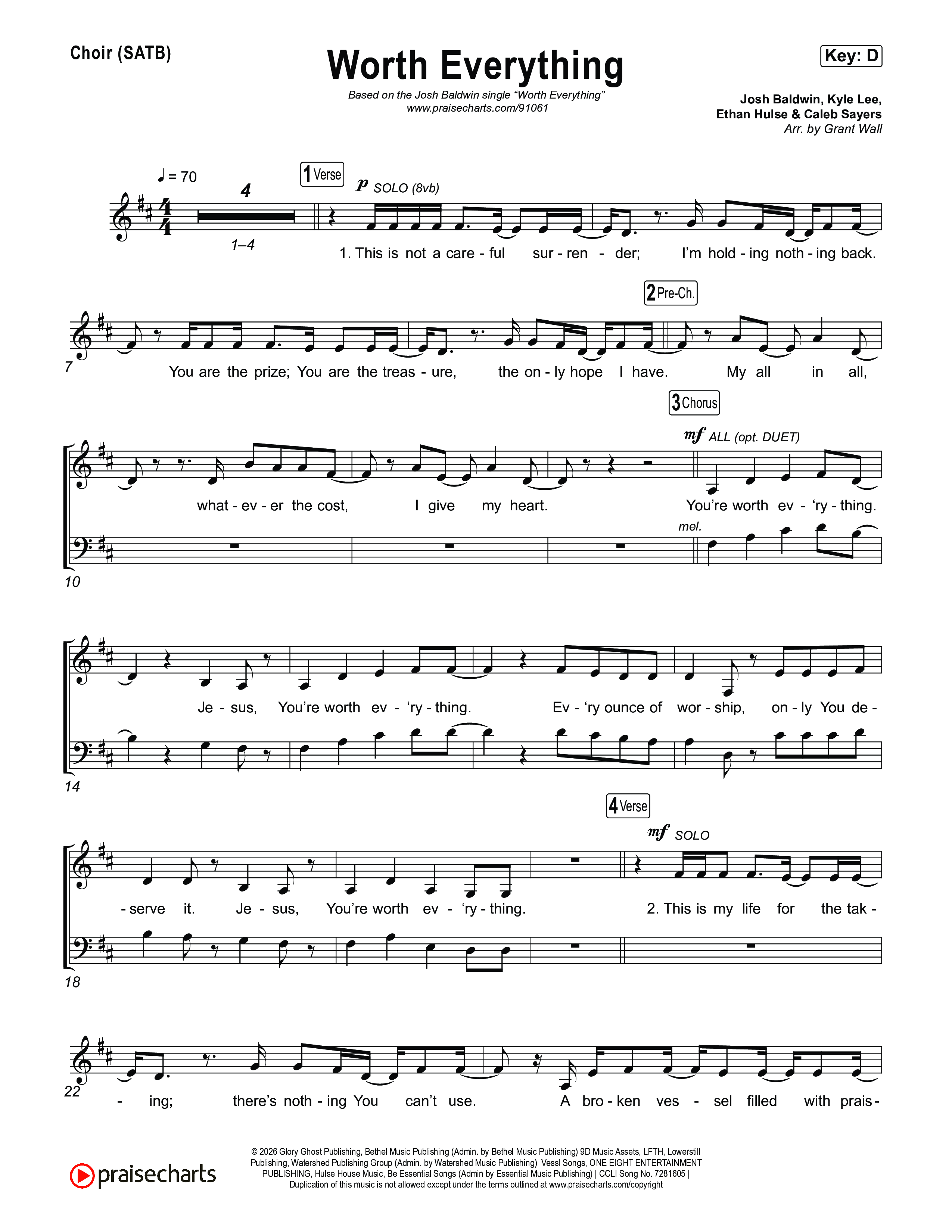 Worth Everything Choir Sheet (SATB) (Josh Baldwin)