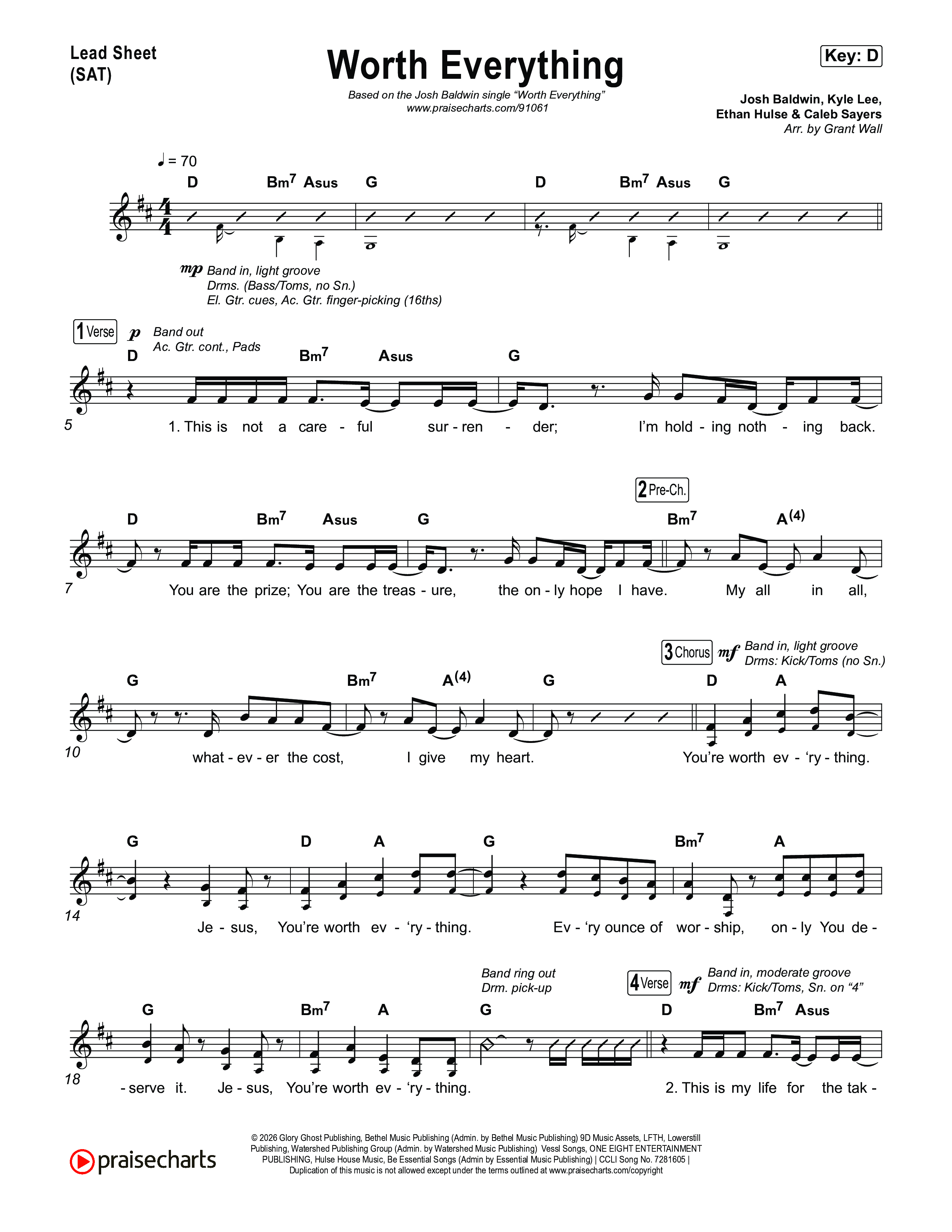 Worth Everything Lead Sheet (SAT) (Josh Baldwin)