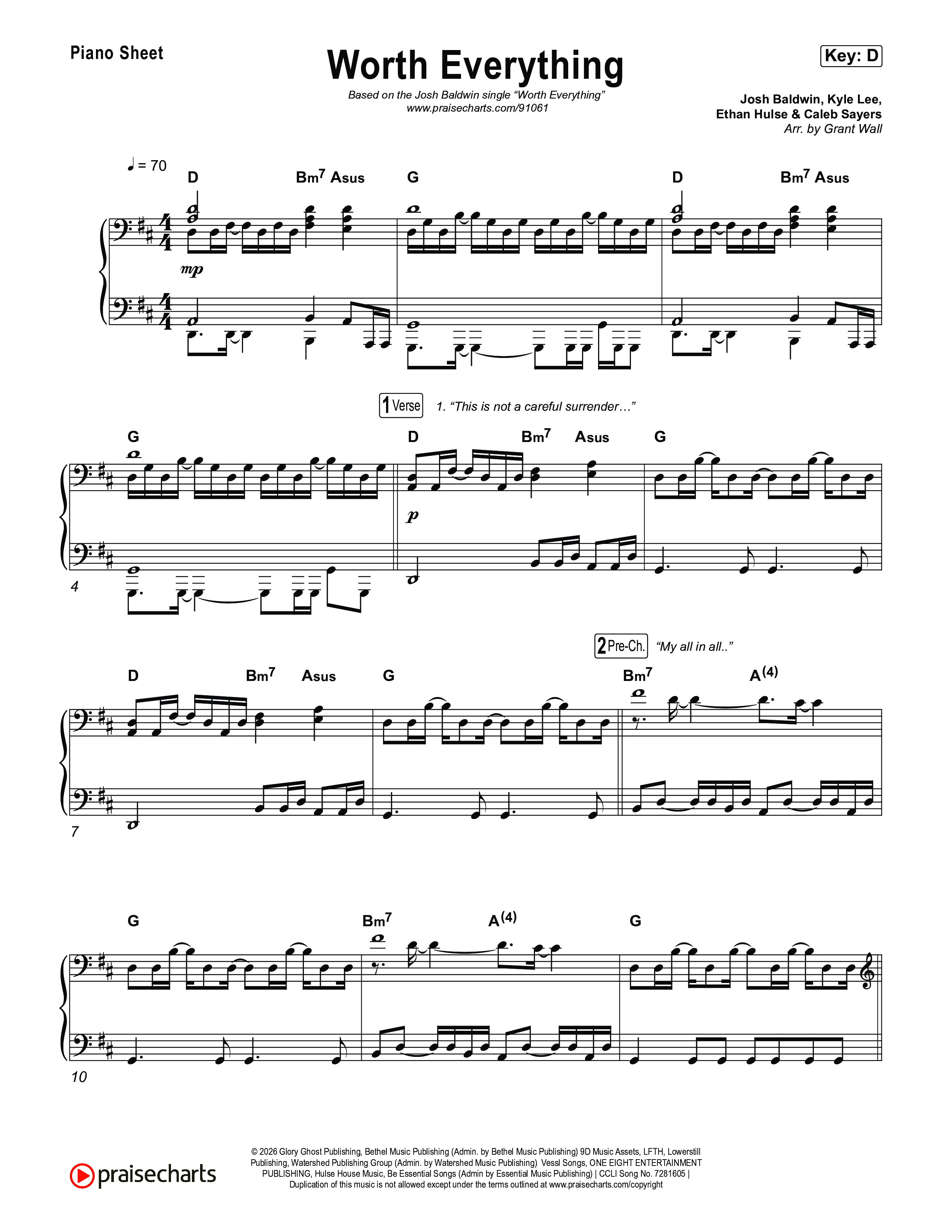 Worth Everything Piano Sheet (Josh Baldwin)