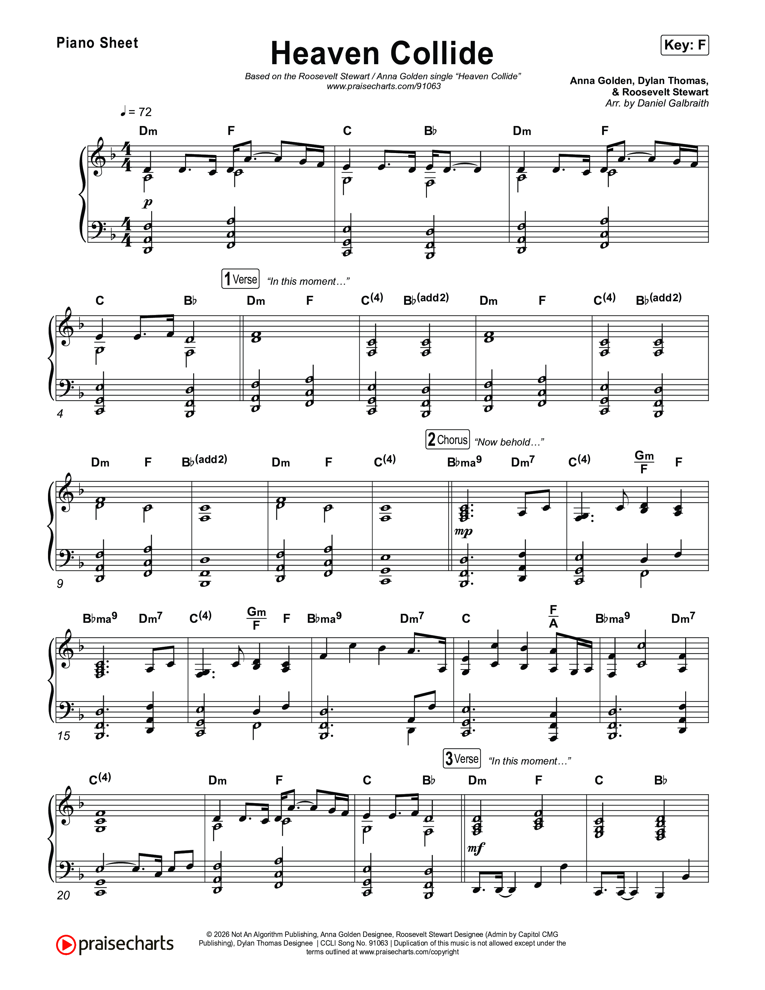 Heaven Collide Piano Sheet (Roosevelt Stewart / Anna Golden)