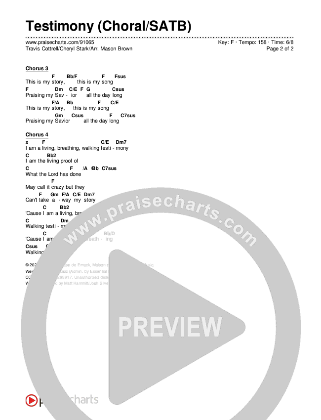 Testimony (Choral/SATB) Chords & Lyrics (Travis Cottrell / Cheryl Stark / Arr. Mason Brown)