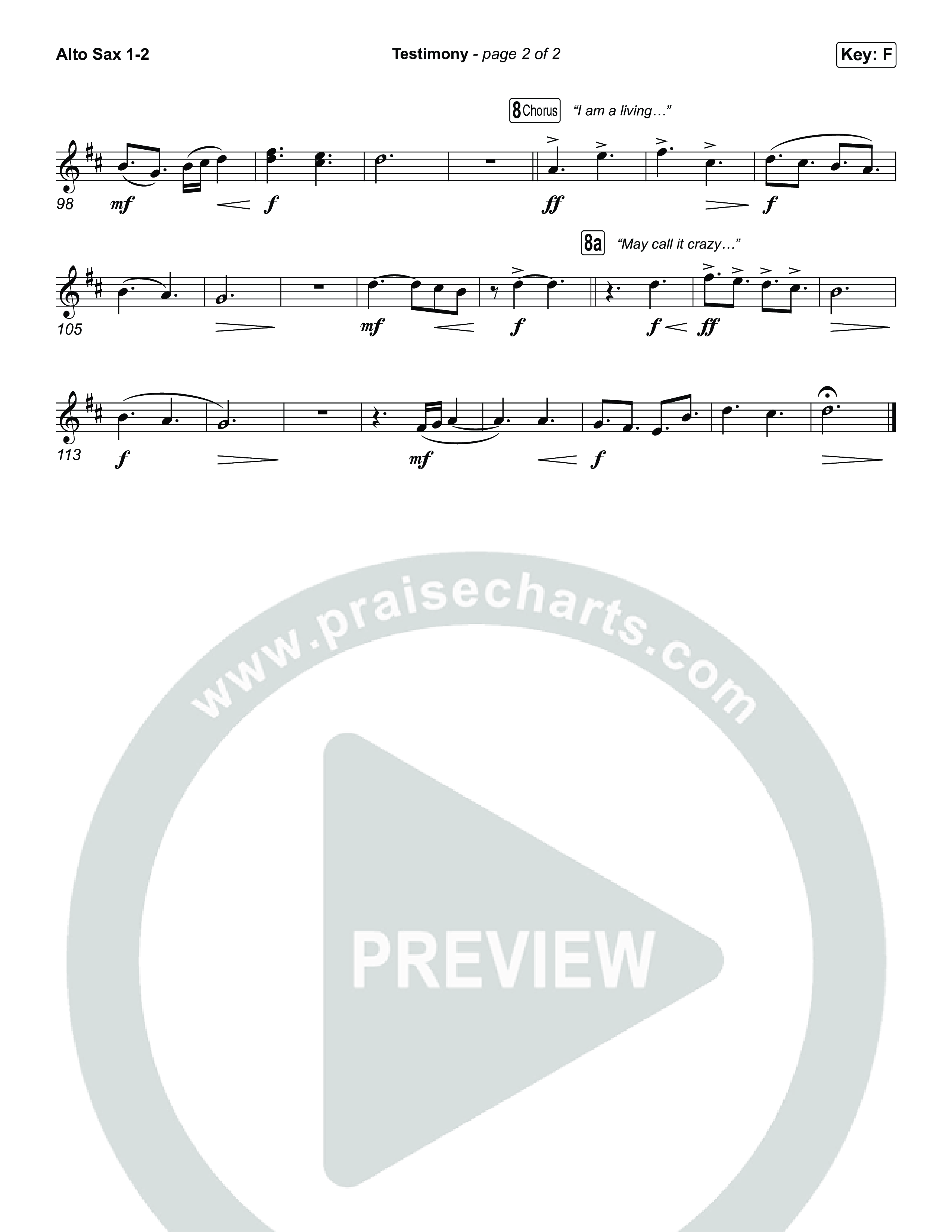 Testimony (Choral/SATB) Alto Sax 1,2 (Travis Cottrell / Cheryl Stark / Arr. Mason Brown)