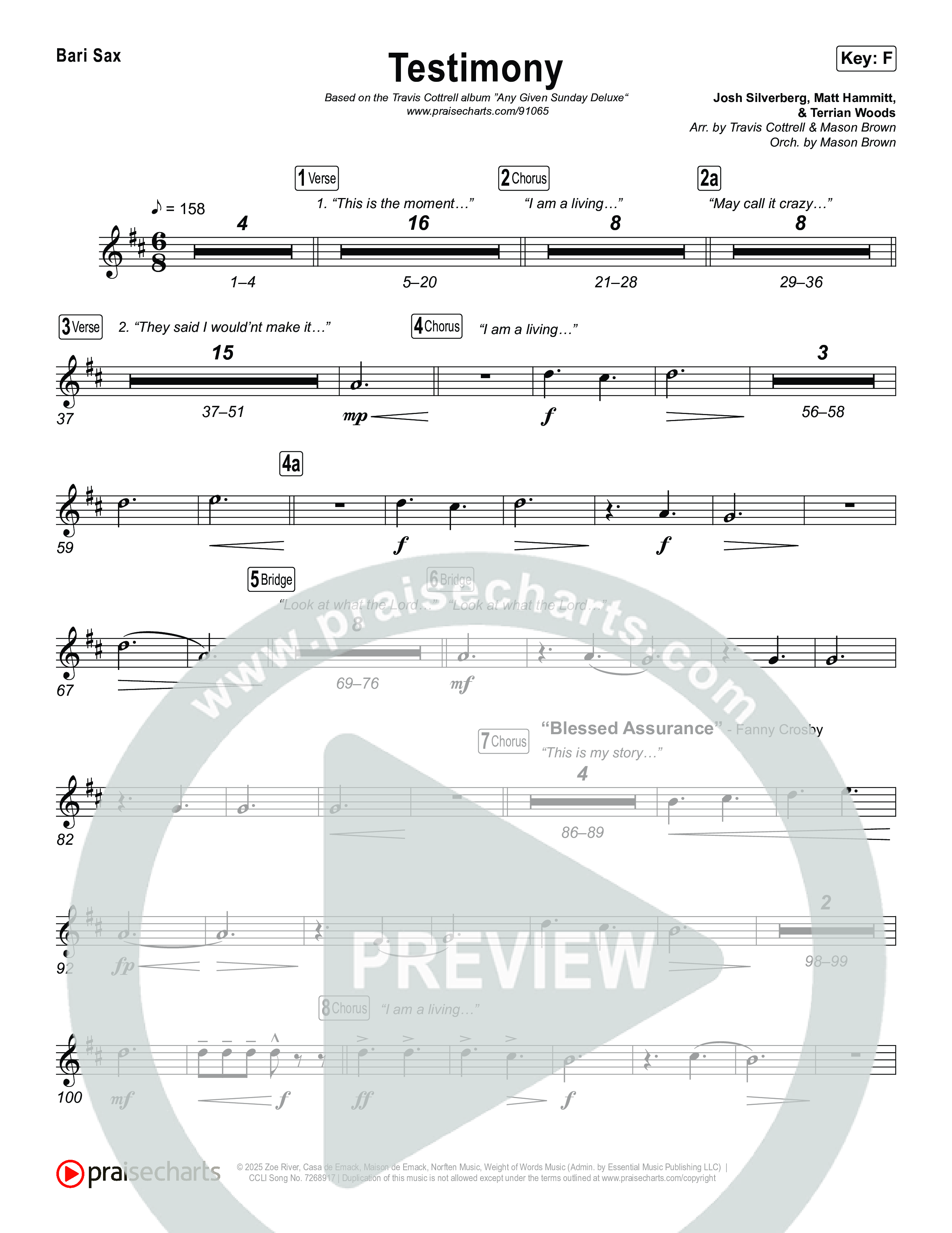 Testimony (Choral/SATB) Bari Sax (Travis Cottrell / Cheryl Stark / Arr. Mason Brown)