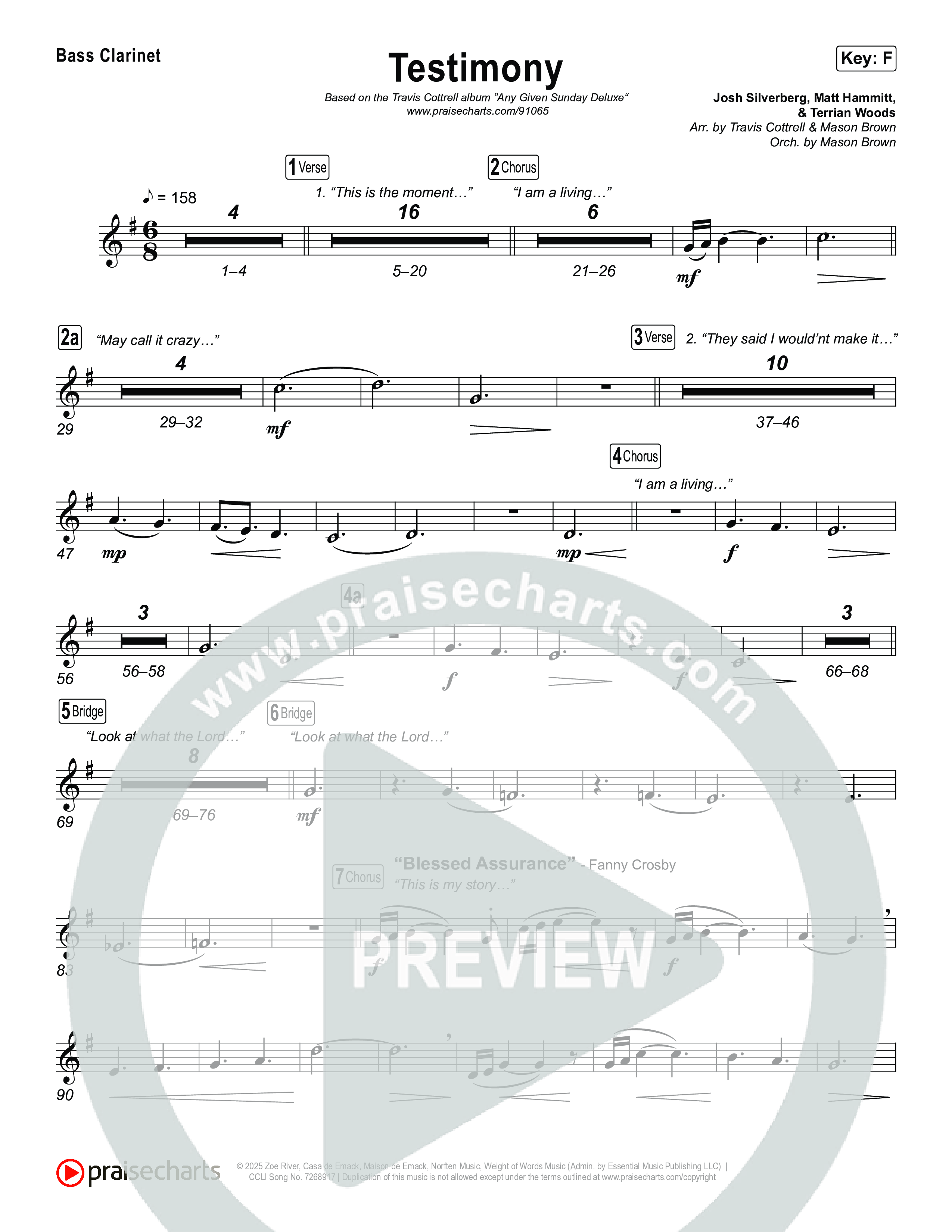 Testimony (Choral/SATB) Bass Clarinet (Travis Cottrell / Cheryl Stark / Arr. Mason Brown)