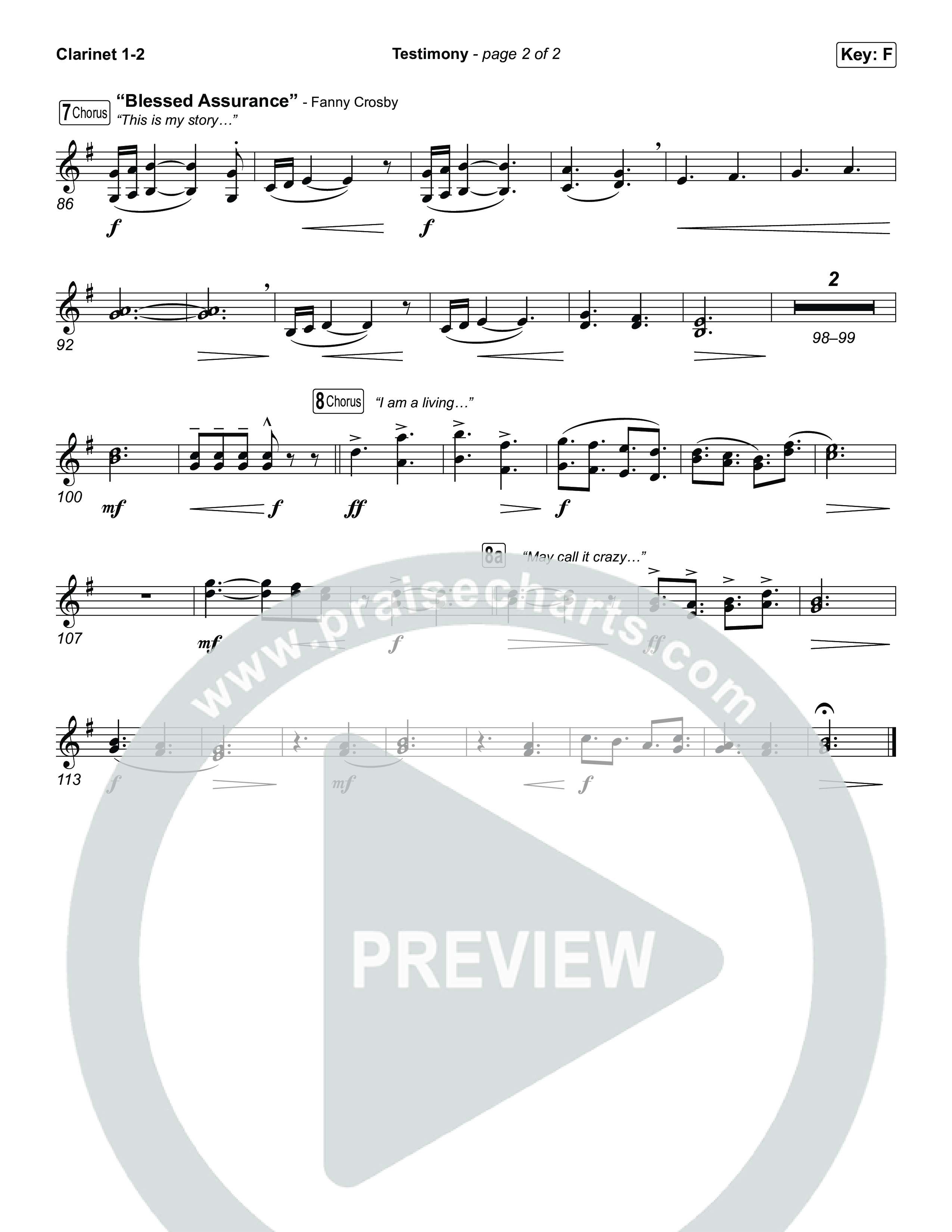Testimony (Choral/SATB) Clarinet 1,2 (Travis Cottrell / Cheryl Stark / Arr. Mason Brown)